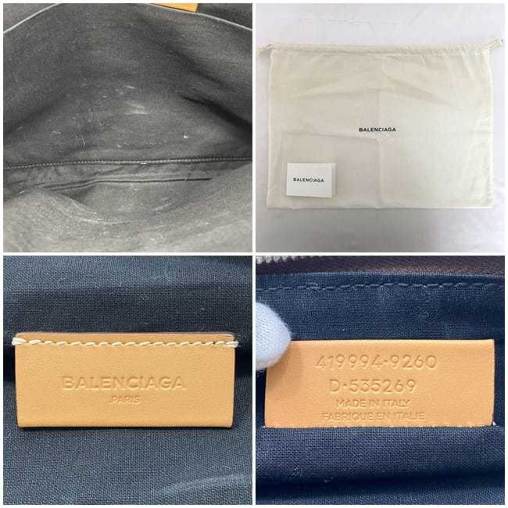 Balenciaga Beige White Canvas Leather Clutch Bag Hand