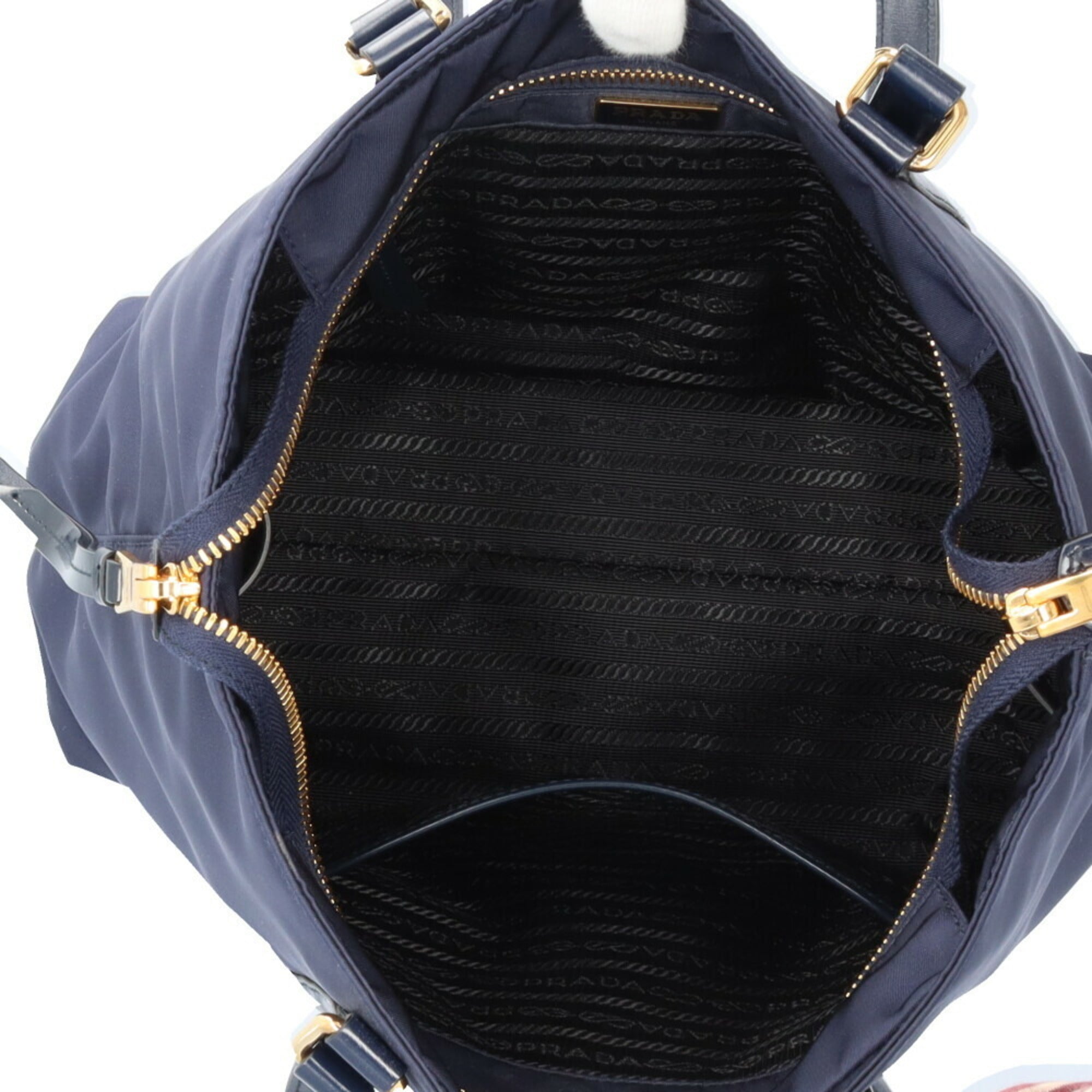 Prada Navy Nylon Leather Tote Bag