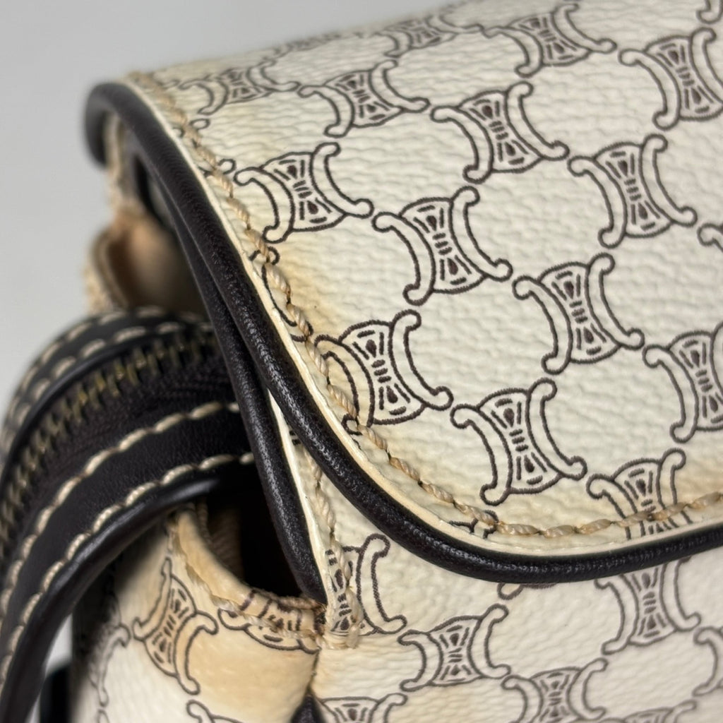 Celine Macadam White Coated Canvas Leather Handbag