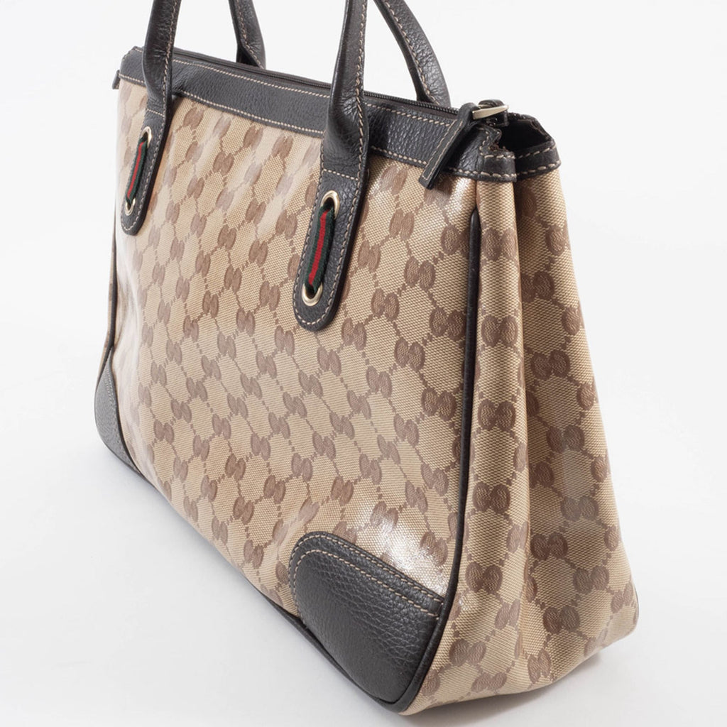 Gucci Gg Crystal Beige Brown Pvc Leather Tote Bag (Pre-Owned)