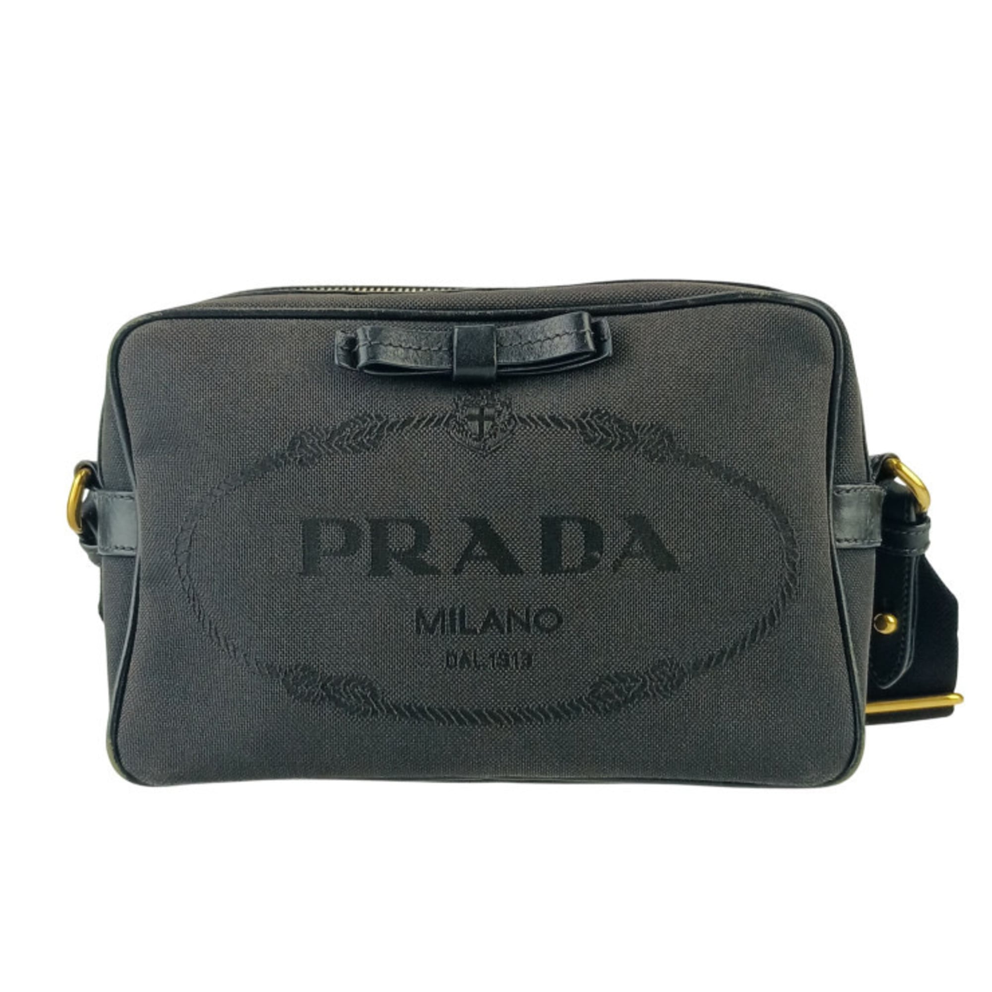 Prada Black Canvas Leather Shoulder Bag