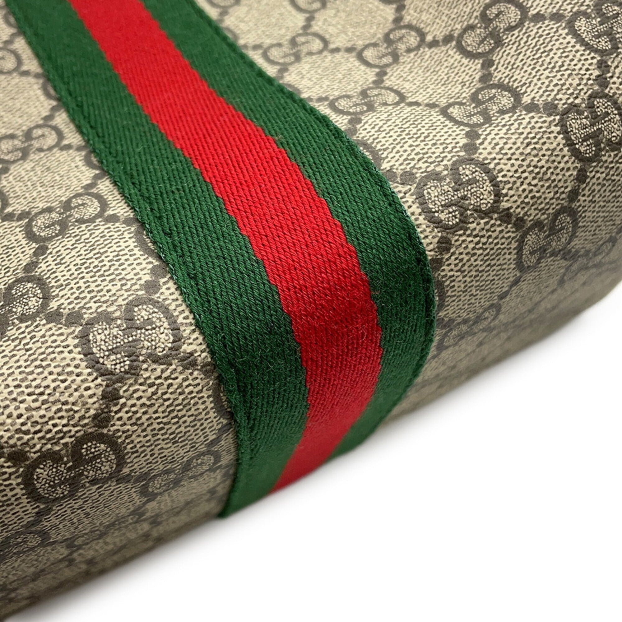 Gucci Beige Brown Green Red Color Gg Supreme Leather Boston Bag Handbag (Pre-Owned)