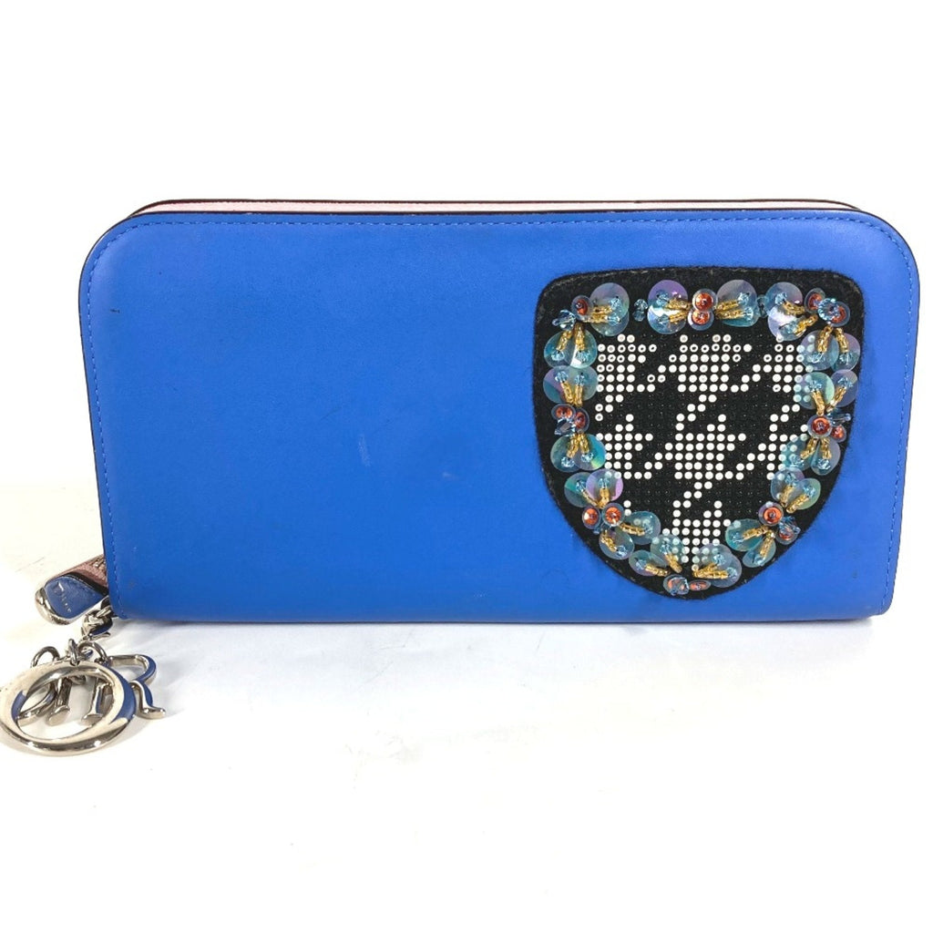 Christian Dior Blue Leather Long Wallet (Bi-Fold) (Pre-Owned)