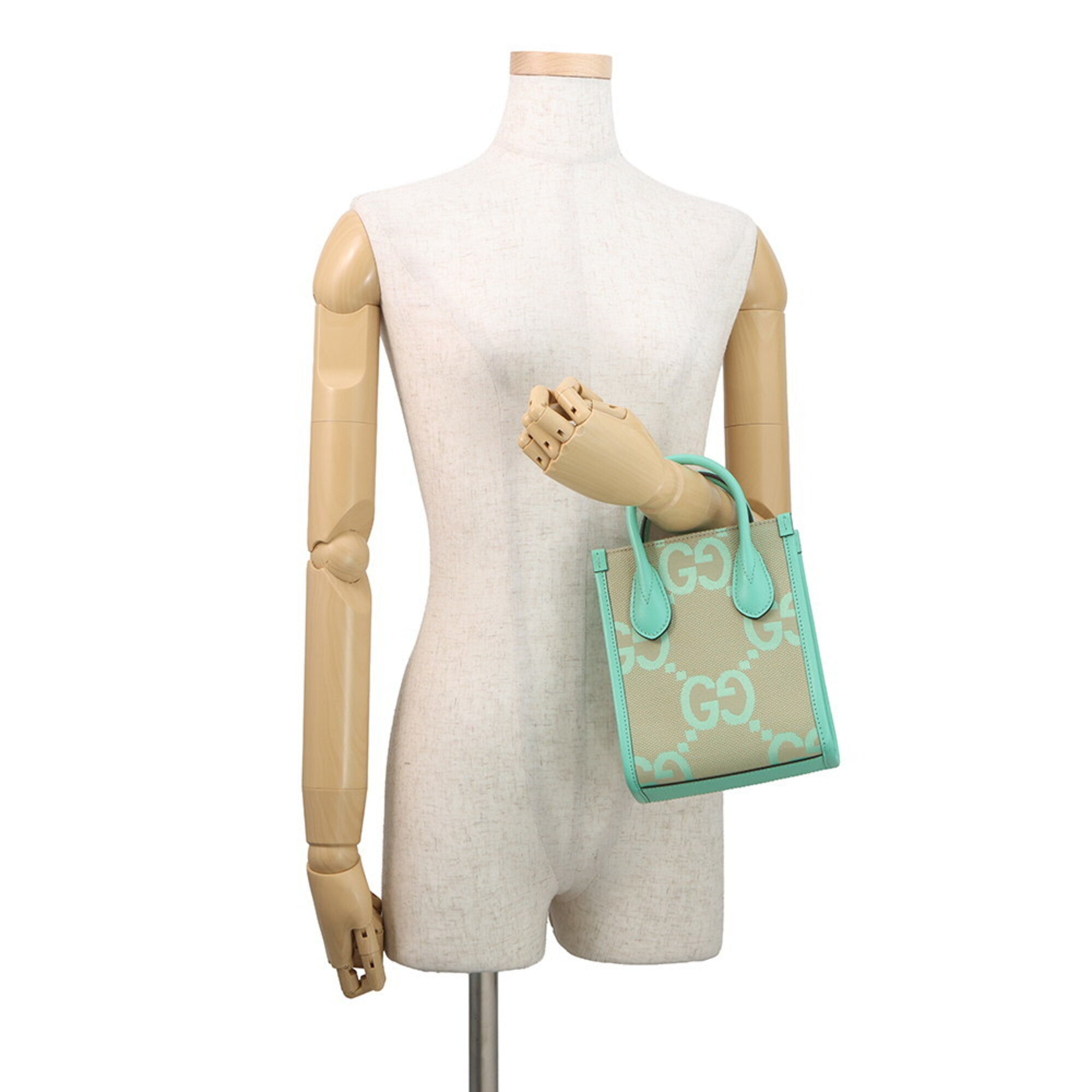 Gucci Gg Canvas Beige Light Green Gg Canvas Leather Handbag Shoulder Bag (Pre-Owned)