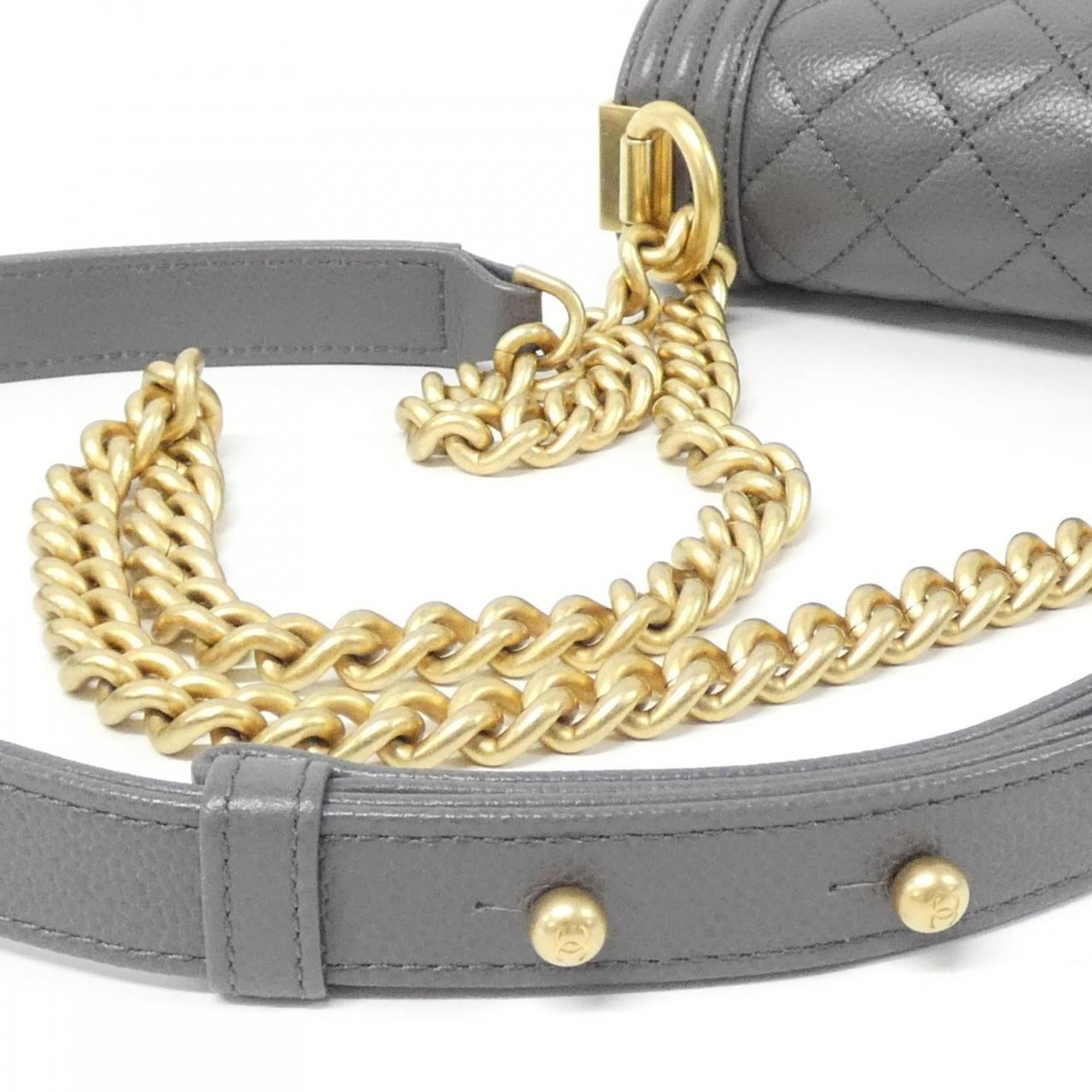 Chanel Boy Chanel Gray Grained Calfskin Shoulder Bag