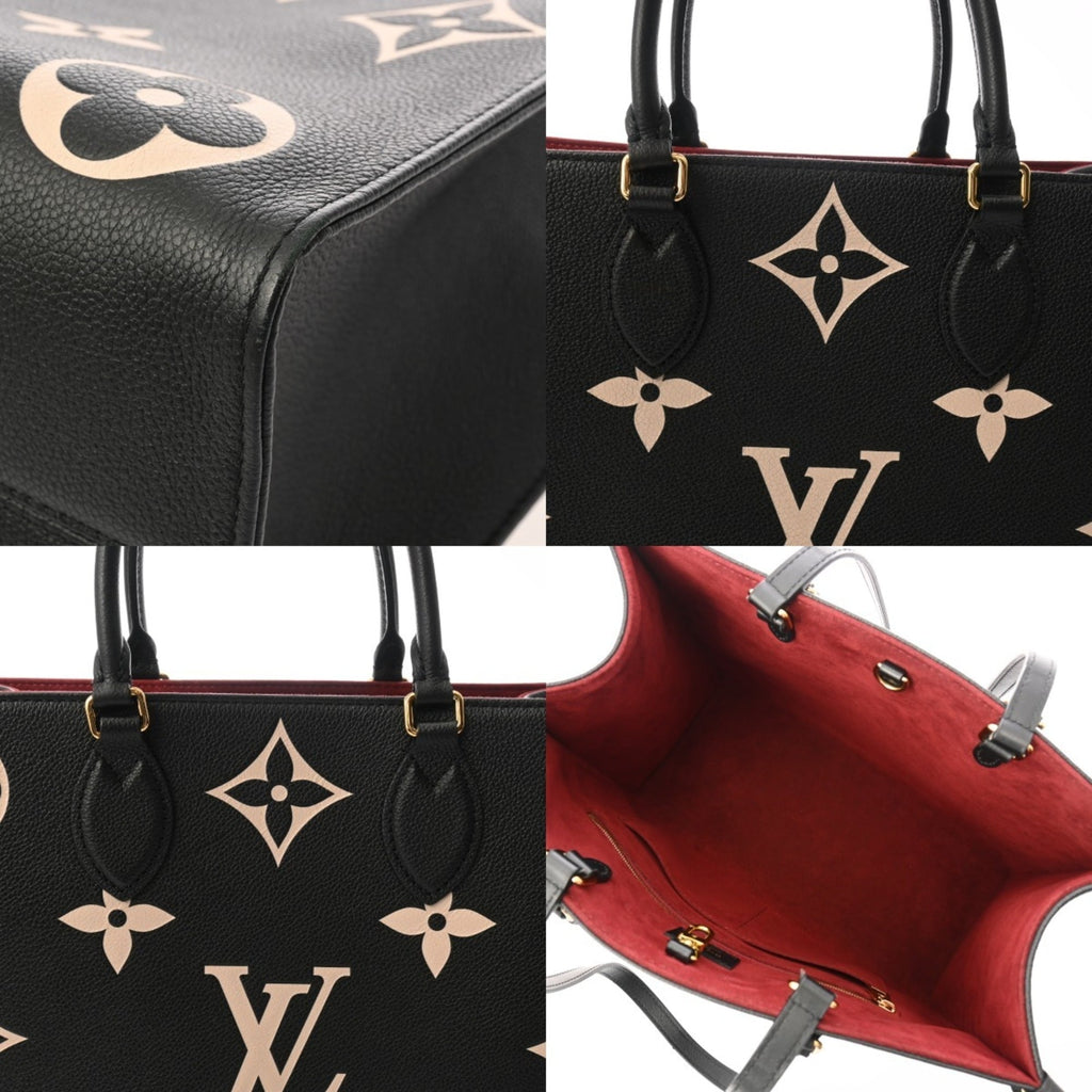 Louis Vuitton Beige Black Leather Handbag