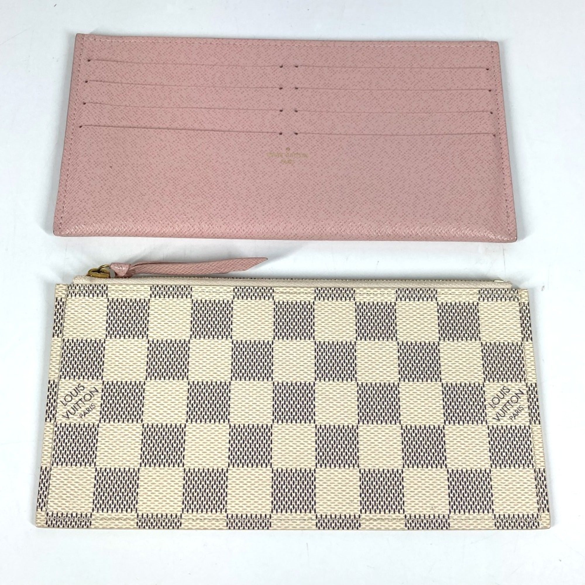 Louis Vuitton Pink Rose Ballerine White Damier Azur Chain/Shoulder Wallet
