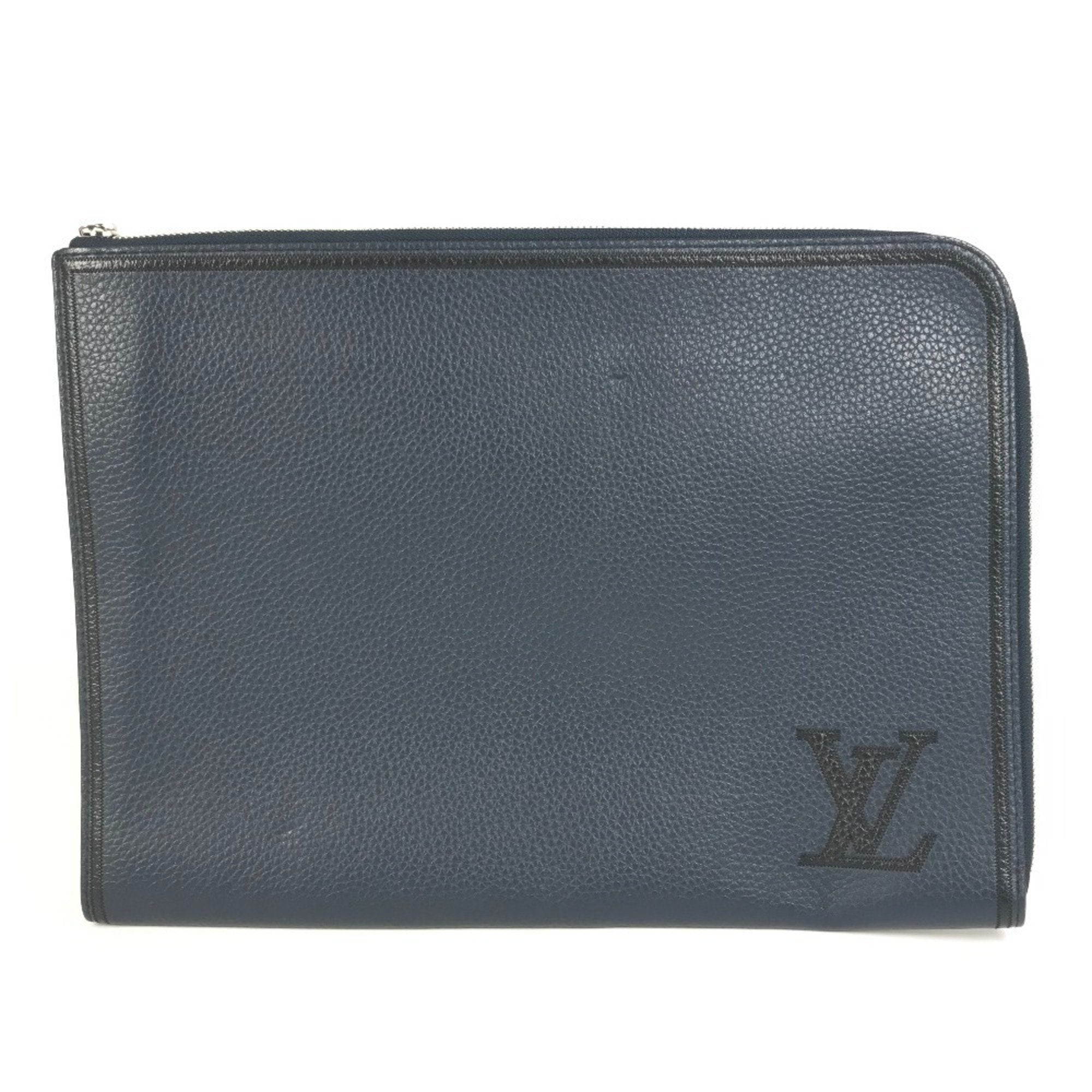 Louis Vuitton Black Navy Leather Clutch Bag Pochette Pouch