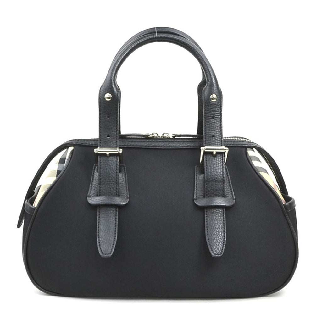 Burberry Beige Black Nylon Canvas Leather Handbag