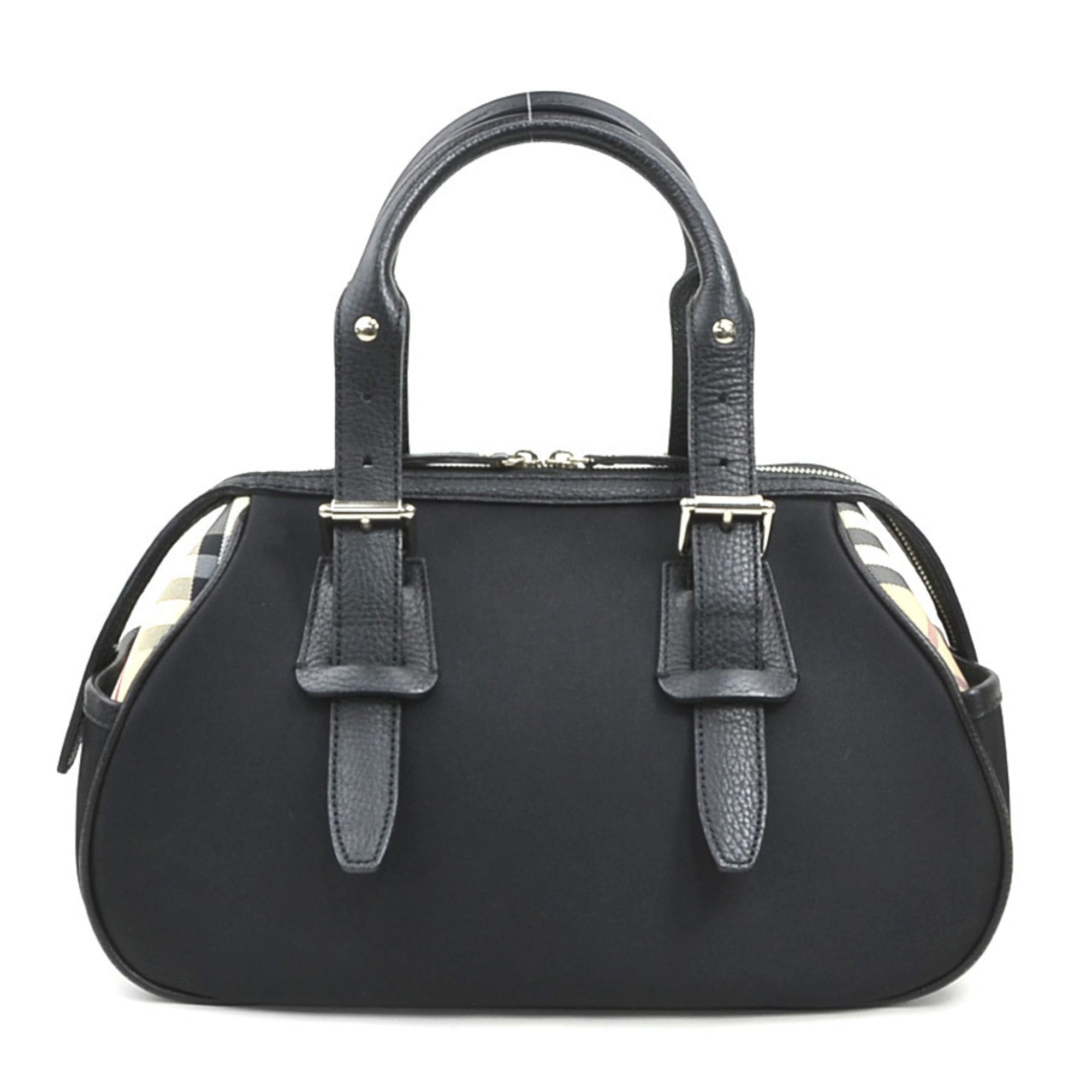 Burberry Beige Black Nylon Canvas Leather Handbag