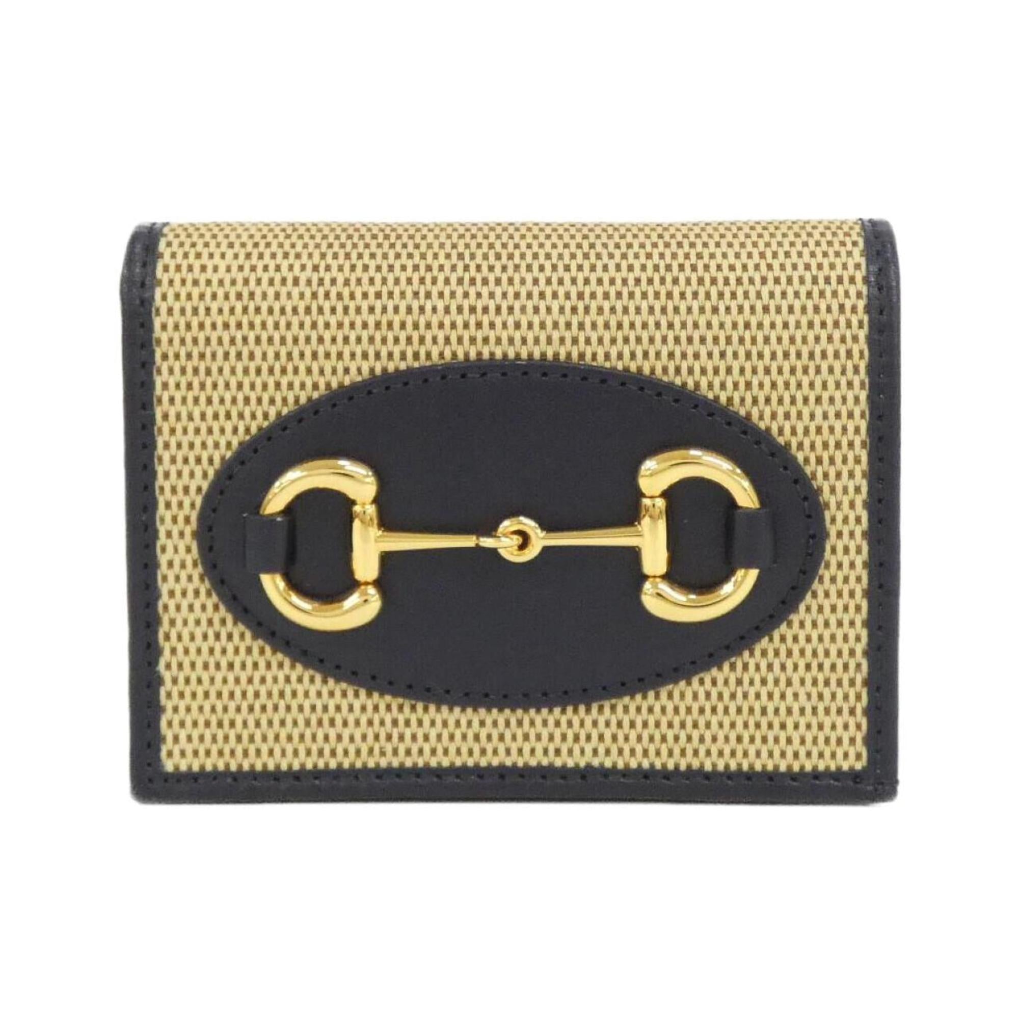Gucci Beige Navy Canvas Leather Wallet (Bi-Fold) (Pre-Owned)