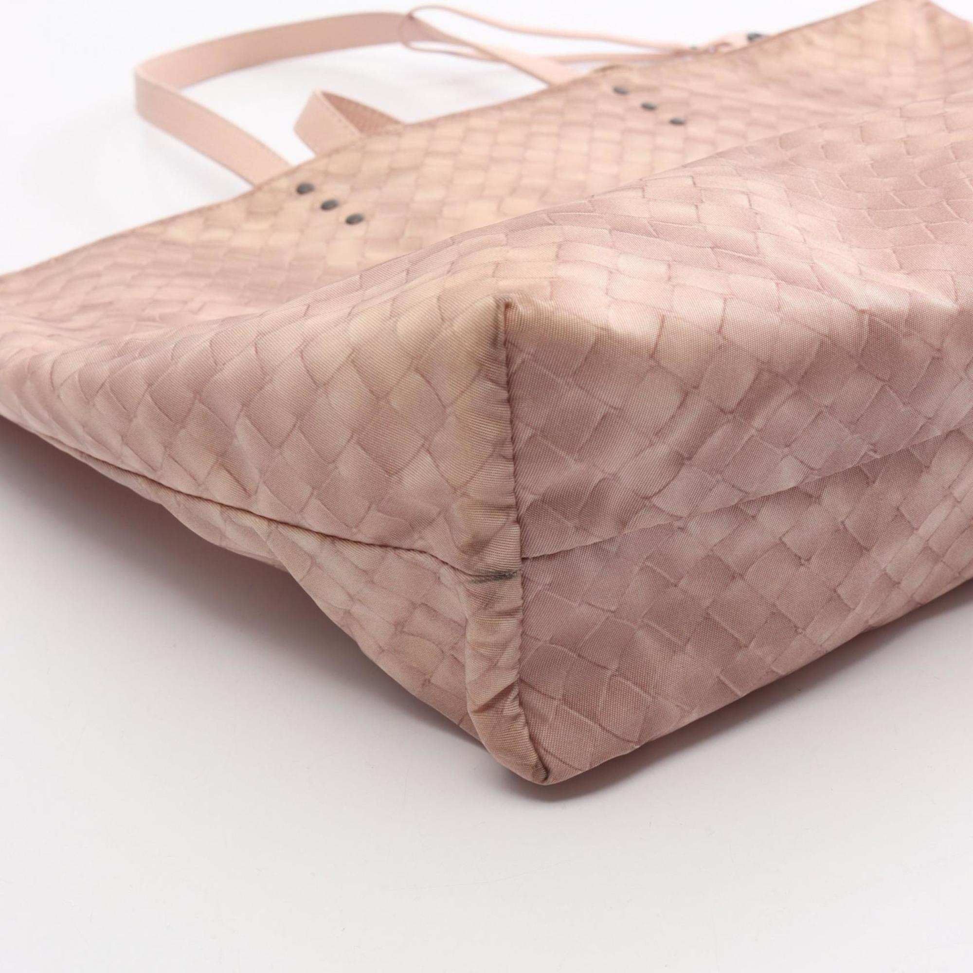 Bottega Veneta Pink Nylon Leather Tote Bag