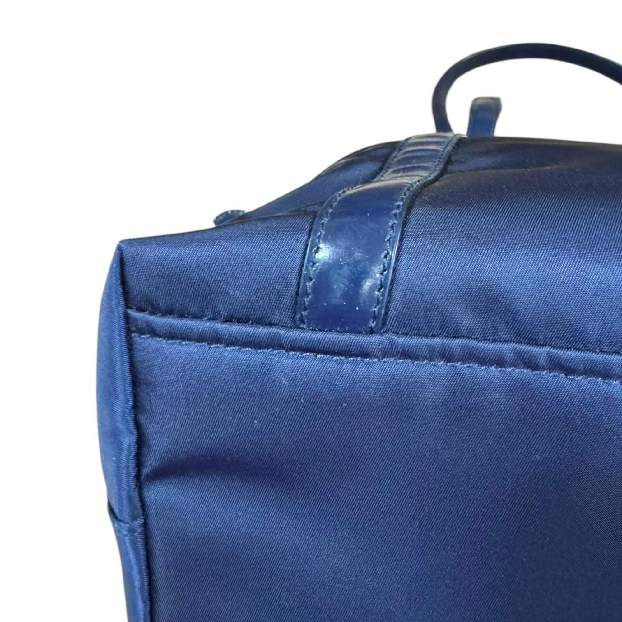 Prada Navy Nylon Leather Tote Bag