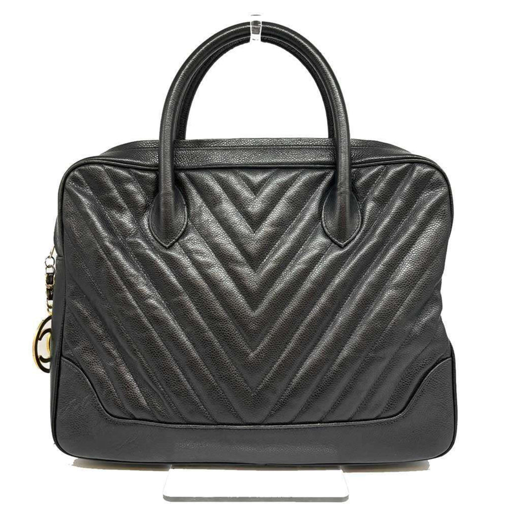 Chanel Chevron (V Stitch) Black Caviar Leather Handbag
