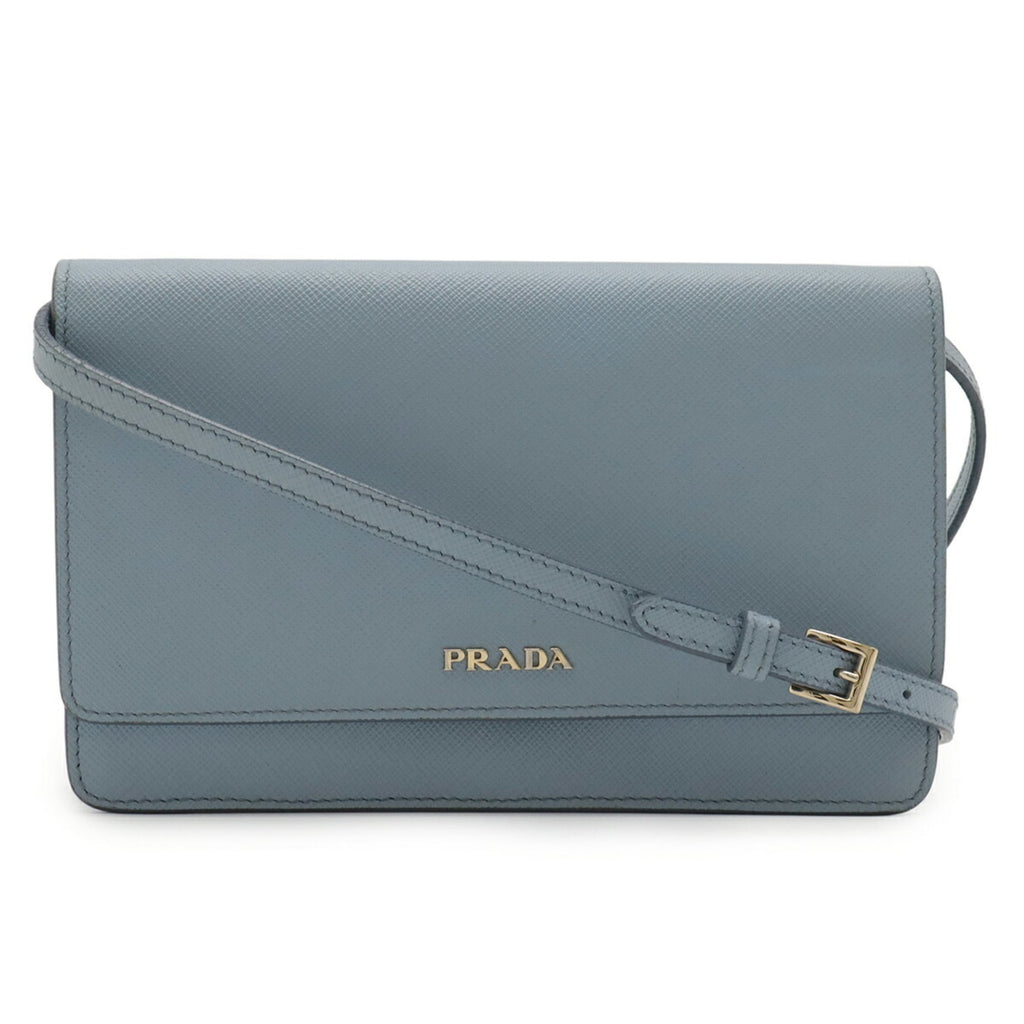 Prada Saffiano Blue Light Blue Saffiano Leather Chain/Shoulder Wallet