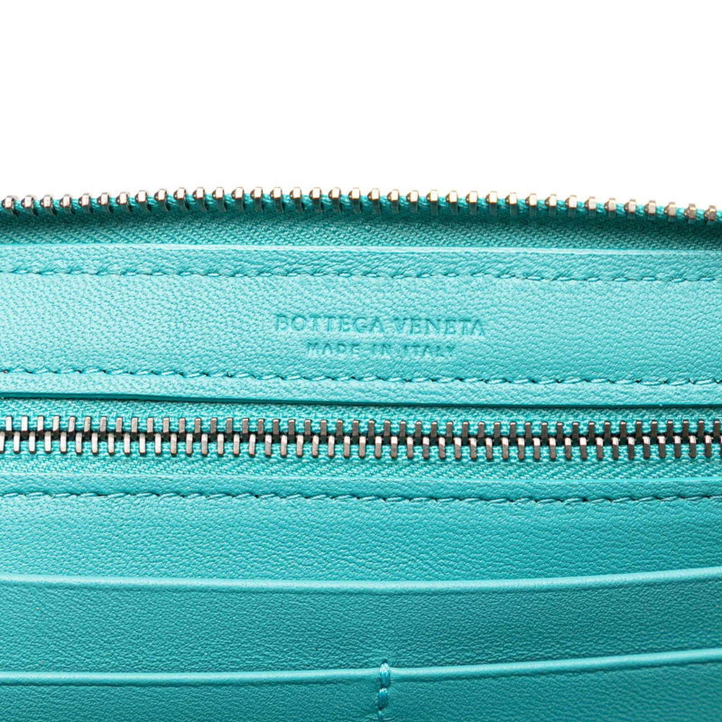 Bottega Veneta Green Light Blue Leather Long Wallet (Bi-Fold)