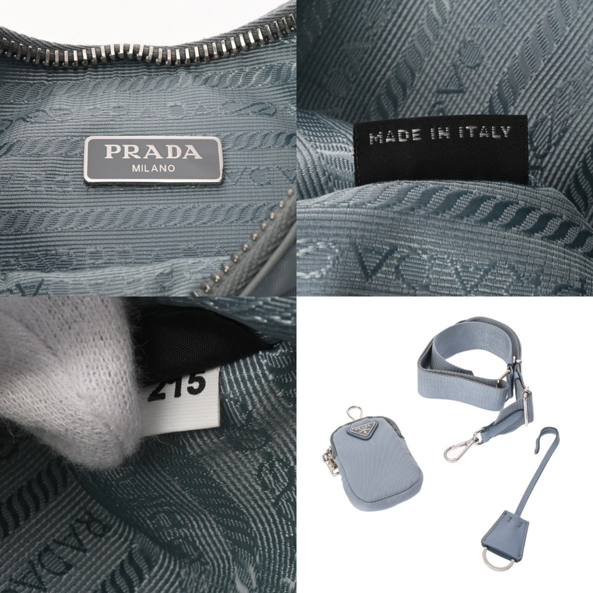 Prada Blue Light Blue Gray Nylon Shoulder Bag