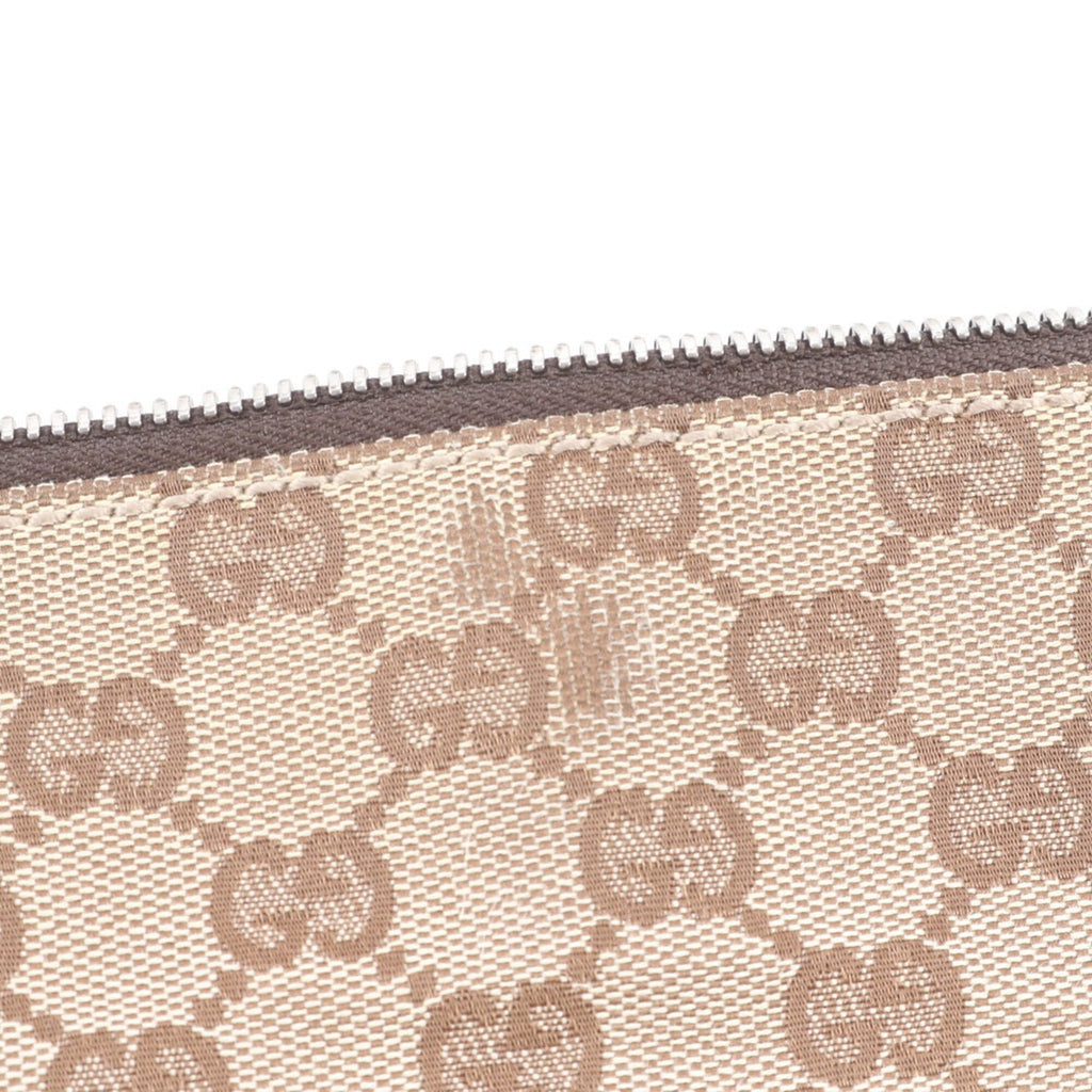 Gucci Beige Brown Leather Canvas Messenger Bag Shoulder Bag (Pre-Owned)