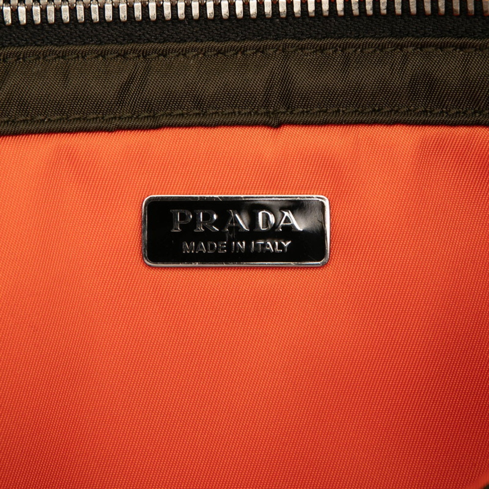 Prada Green Khaki Nylon Leather Shoulder Bag Tote Bag