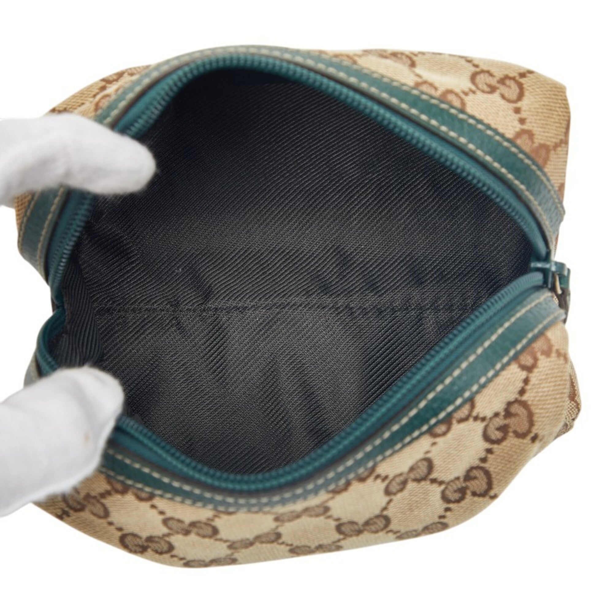 Gucci Gg Canvas Beige Green Gg Canvas Leather Handbag (Pre-Owned)