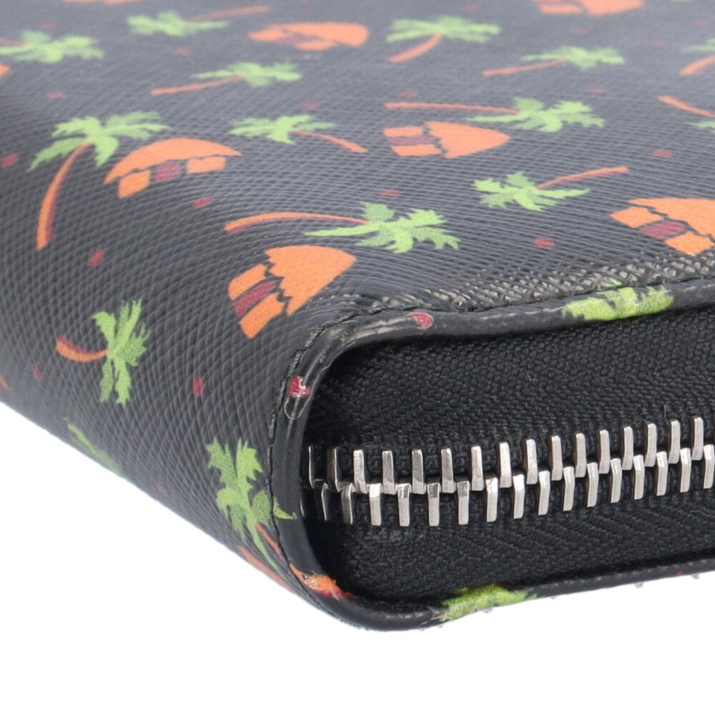 Prada Black Green Orange Leather Long Wallet (Bi-Fold)