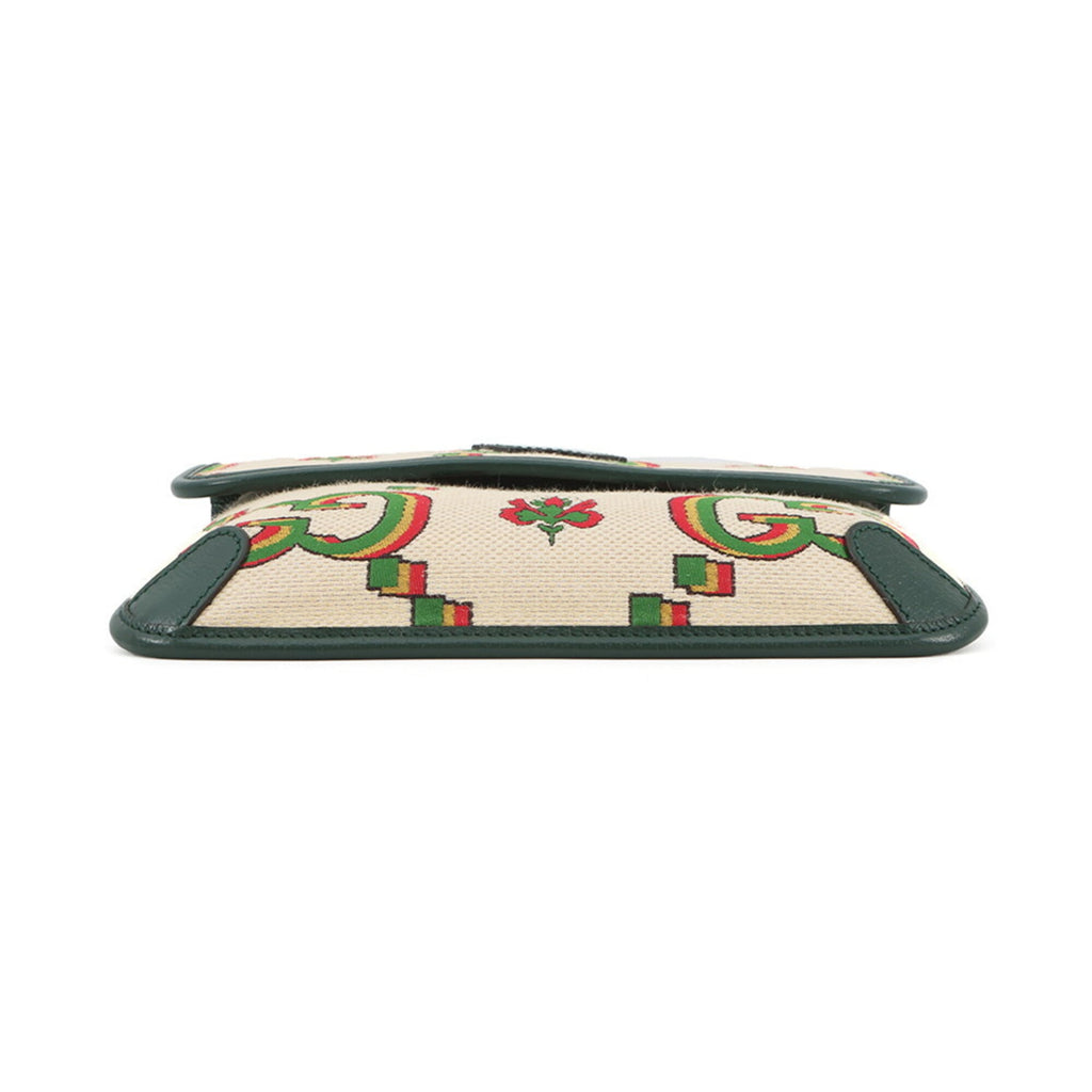 Gucci Beige Green Canvas Handbag Sling Bag (Pre-Owned)