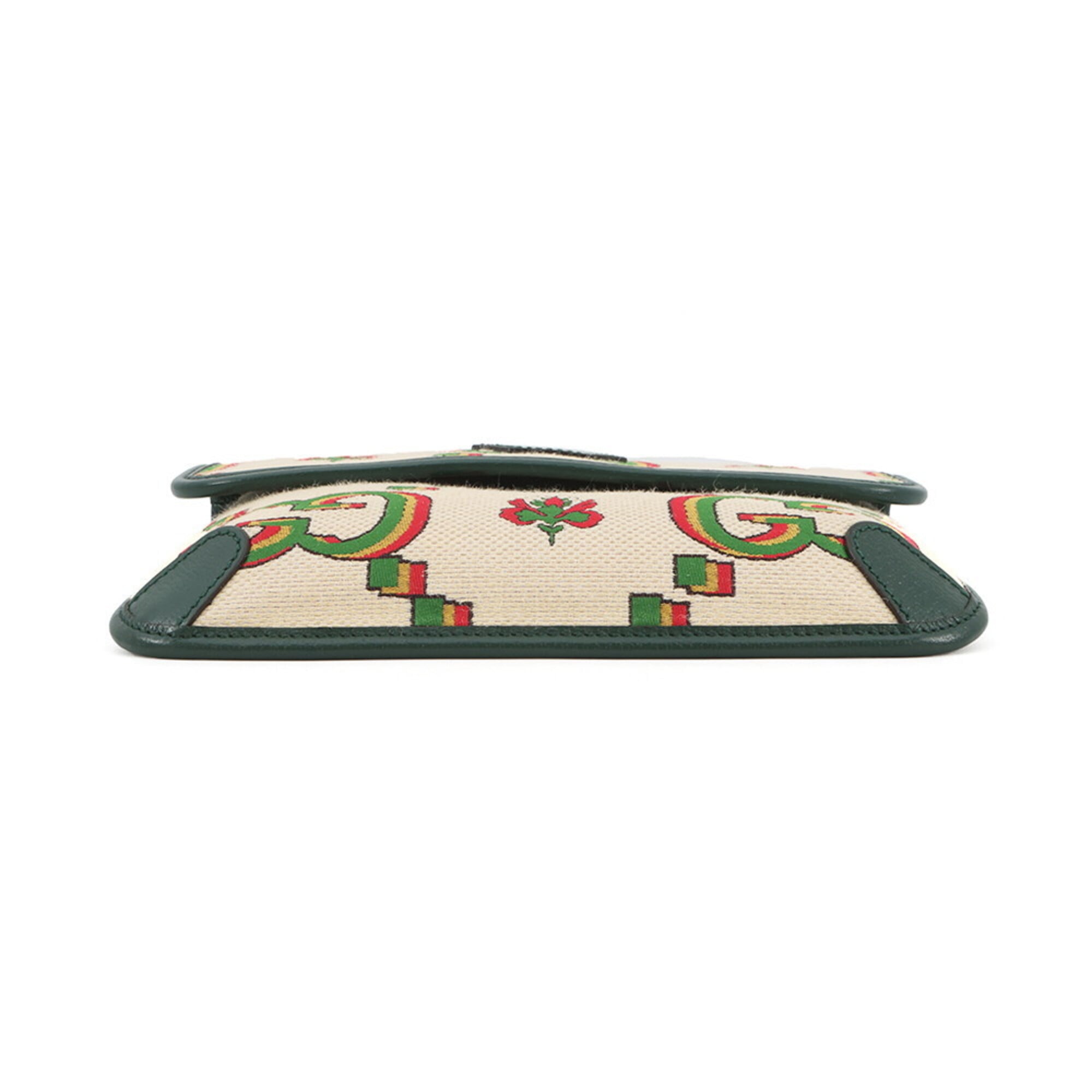 Gucci Beige Green Canvas Handbag Sling Bag (Pre-Owned)
