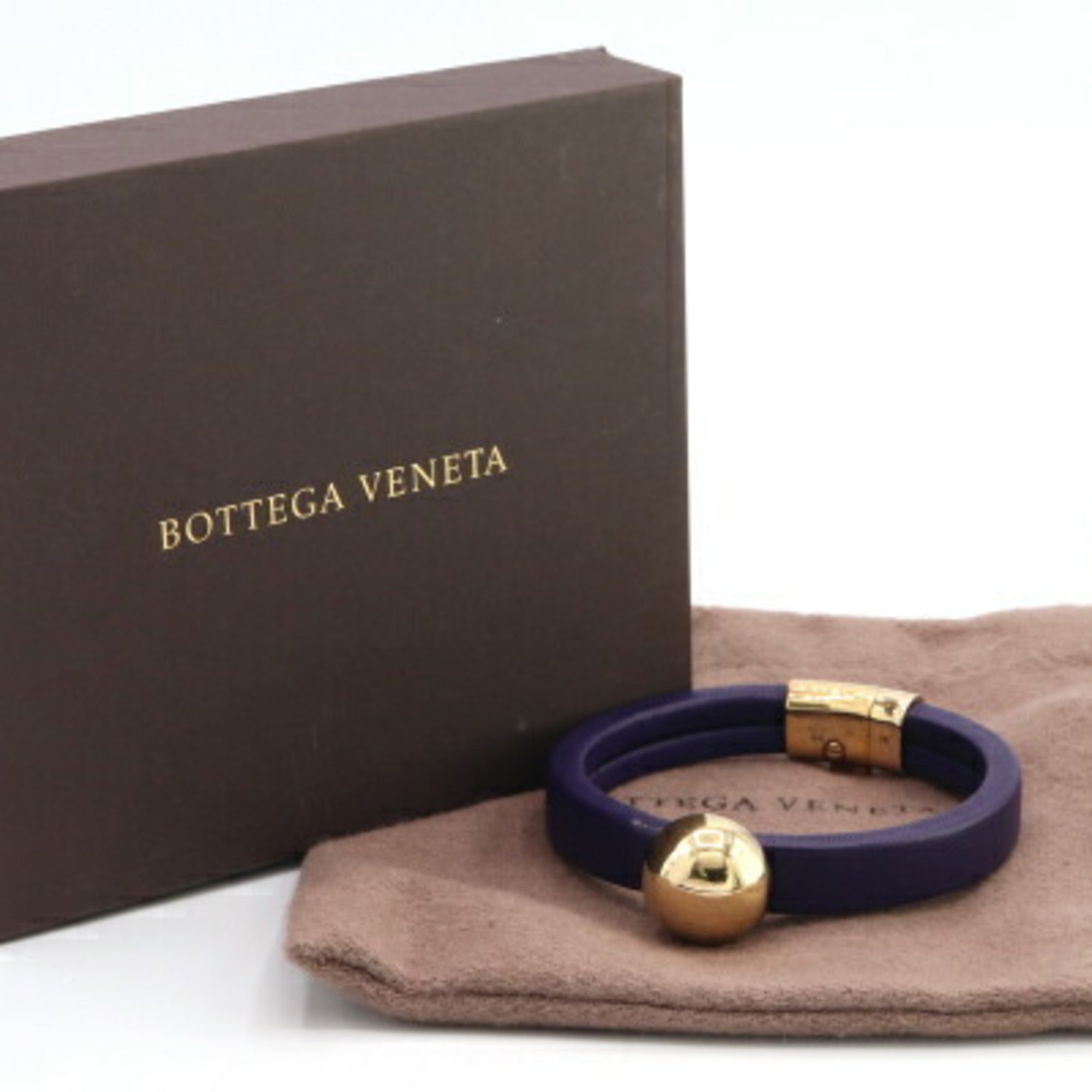 Bottega Veneta Gold Purple Leather Sterling Silver 925 Charm Bracelet