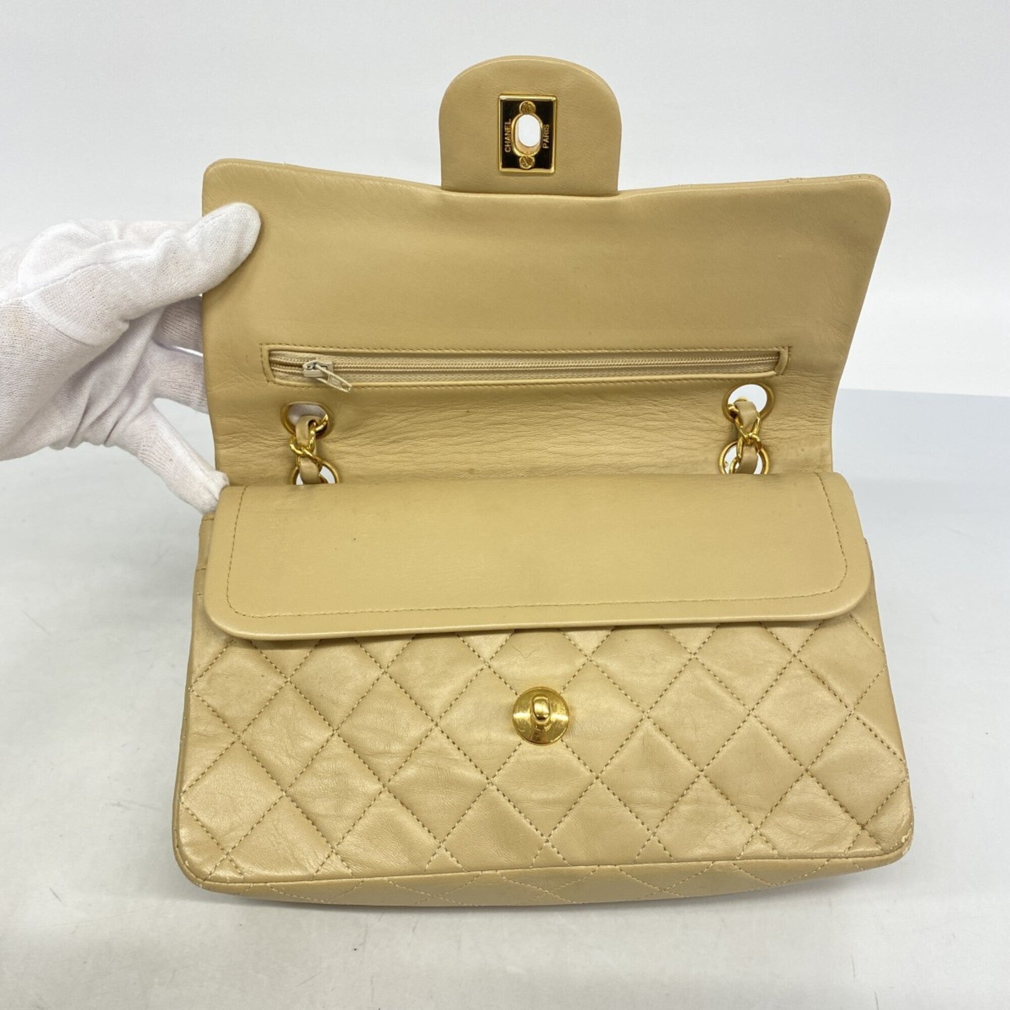 Chanel Beige Leather Shoulder Bag