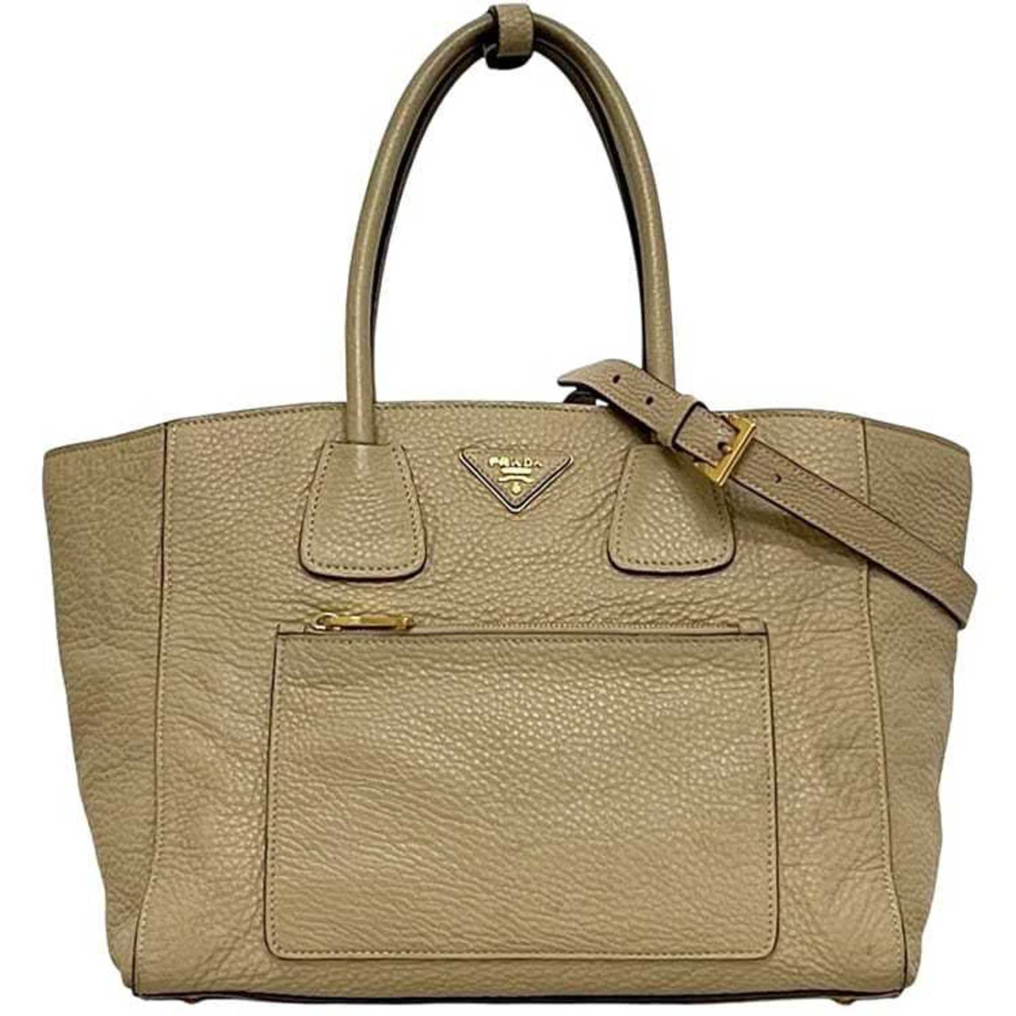 Prada Beige Leather Handbag Shoulder Bag