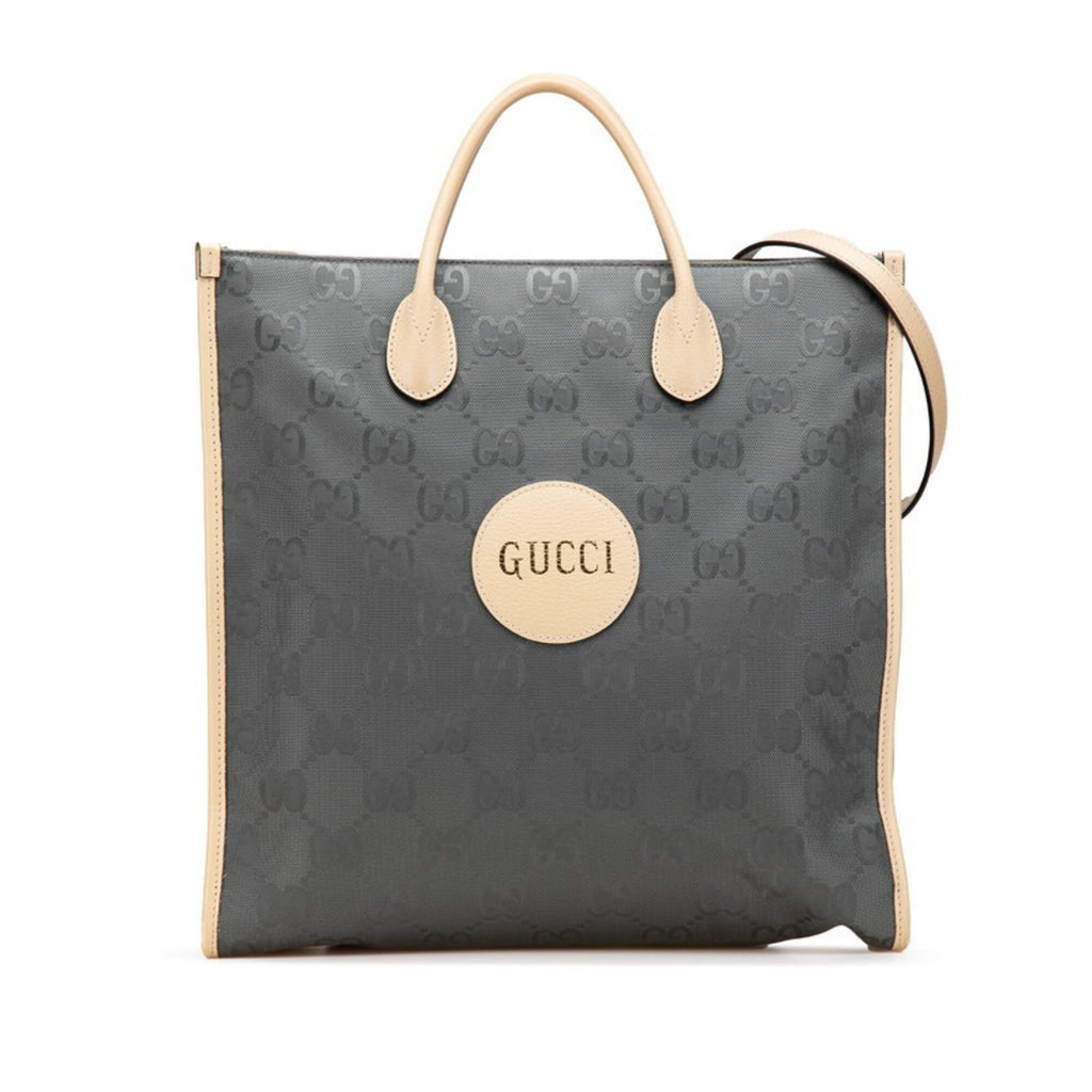 Gucci Beige Gray Nylon Leather Handbag Shoulder Bag (Pre-Owned)