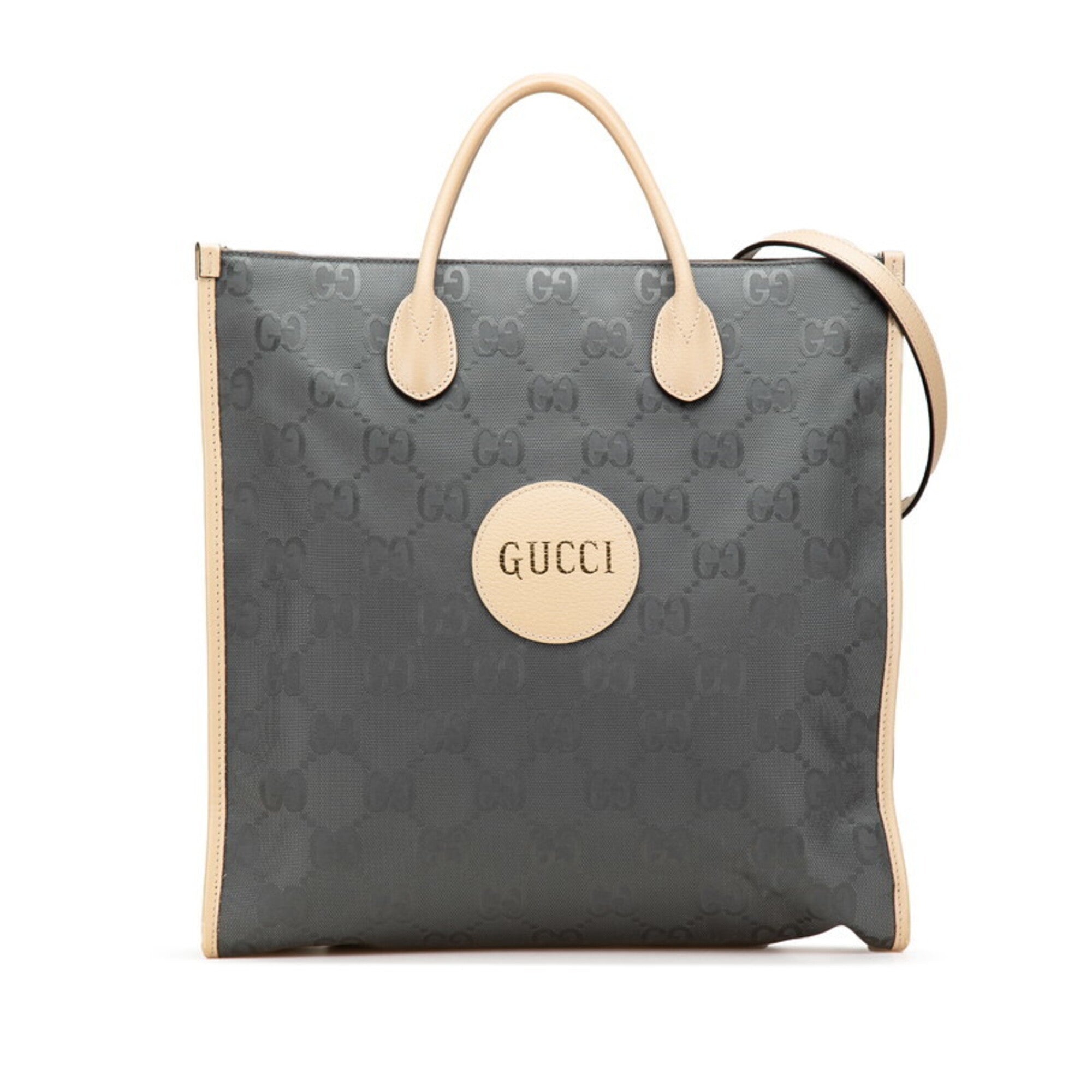 Gucci Beige Gray Nylon Leather Handbag Shoulder Bag (Pre-Owned)