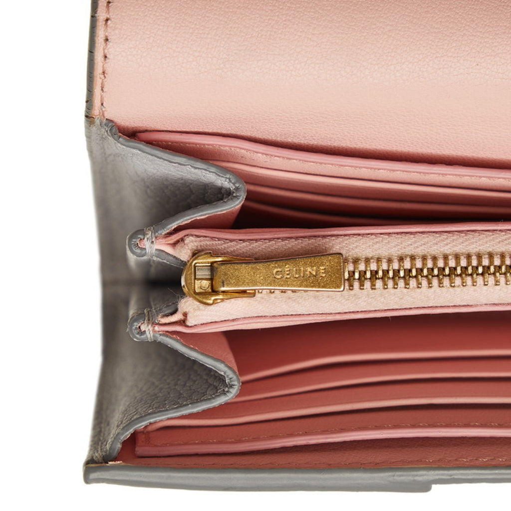 Celine Gray Leather Long Wallet (Bi-Fold)