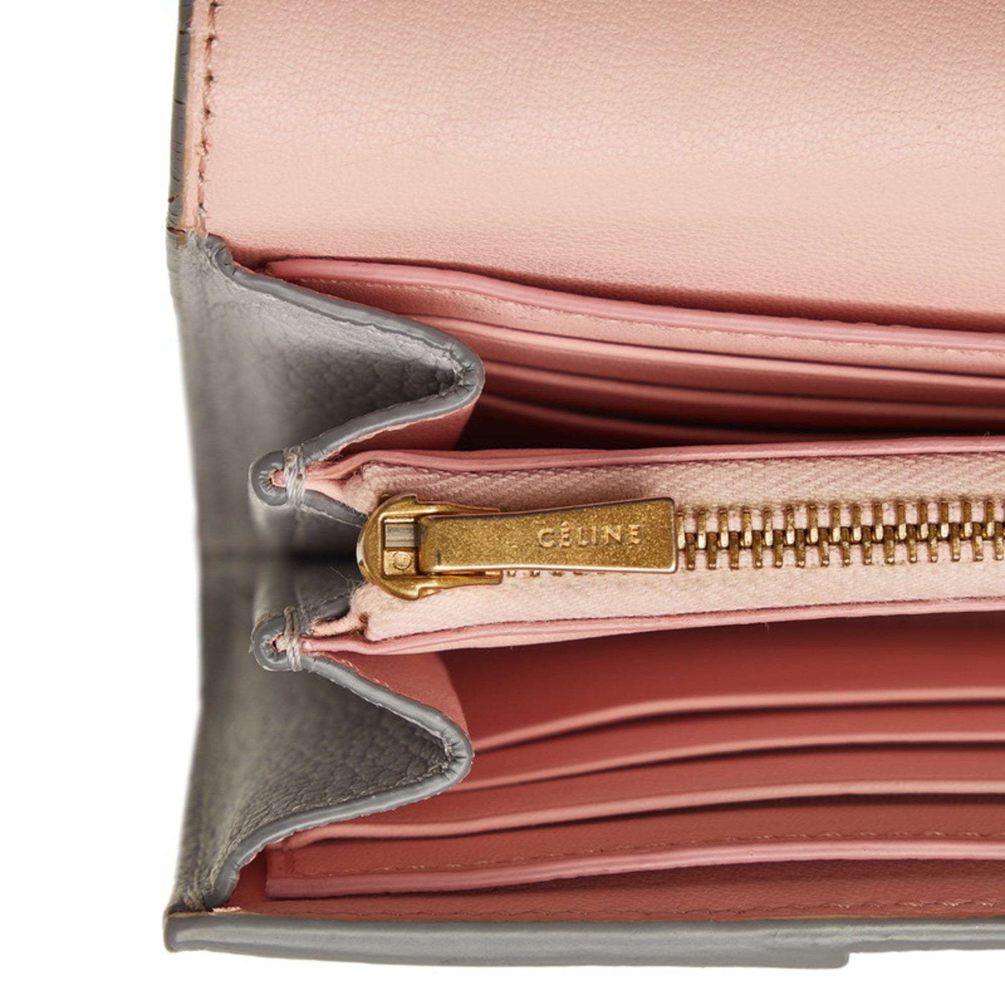 Celine Gray Leather Long Wallet (Bi-Fold)