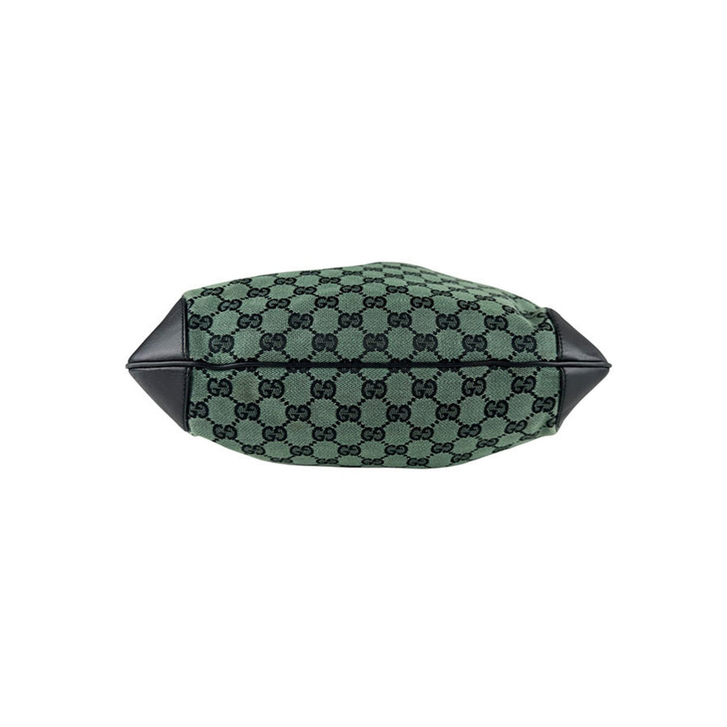Gucci Black Green Gg Canvas Leather Shoulder Bag (Pre-Owned)
