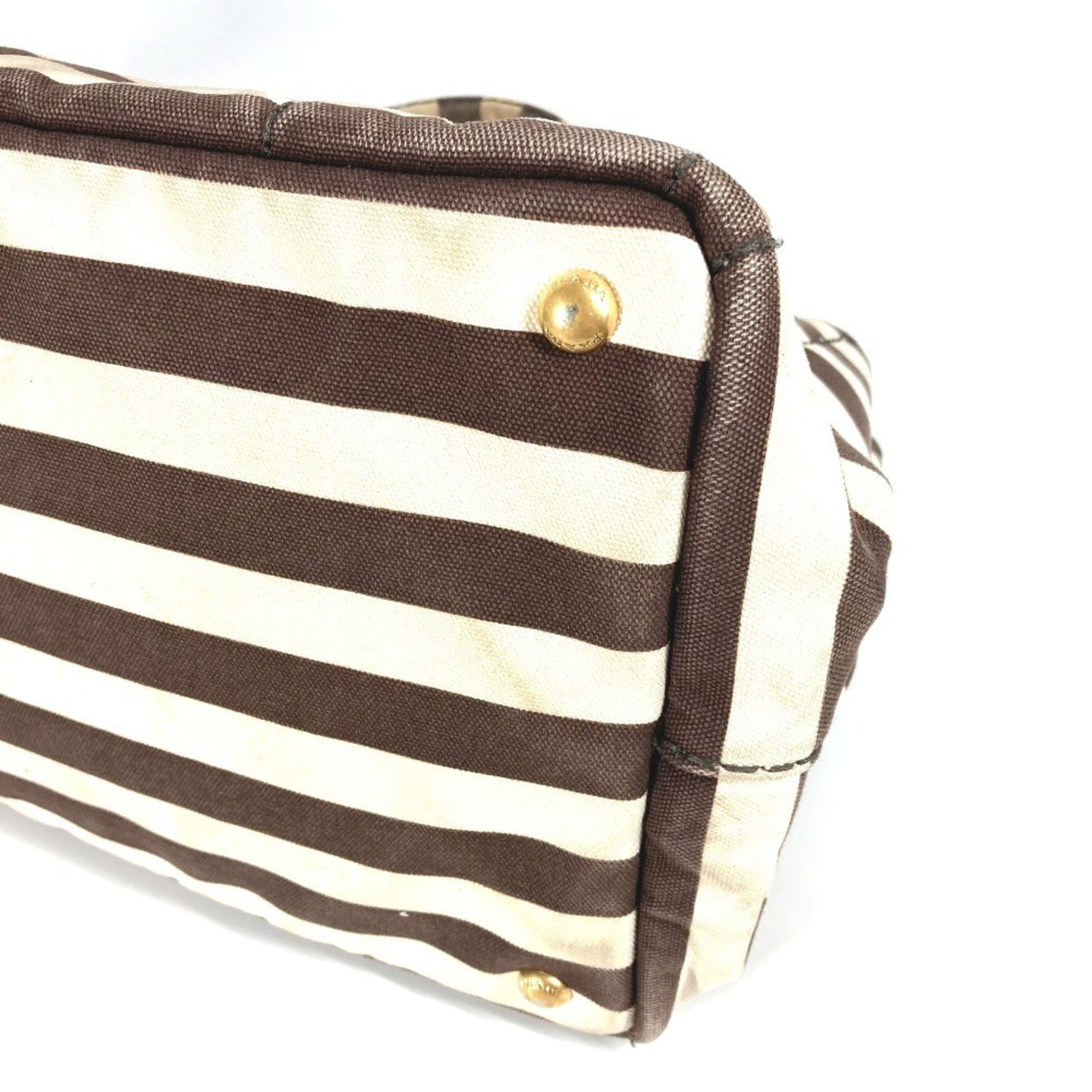 Prada Brown White Canvas Handbag Tote Bag