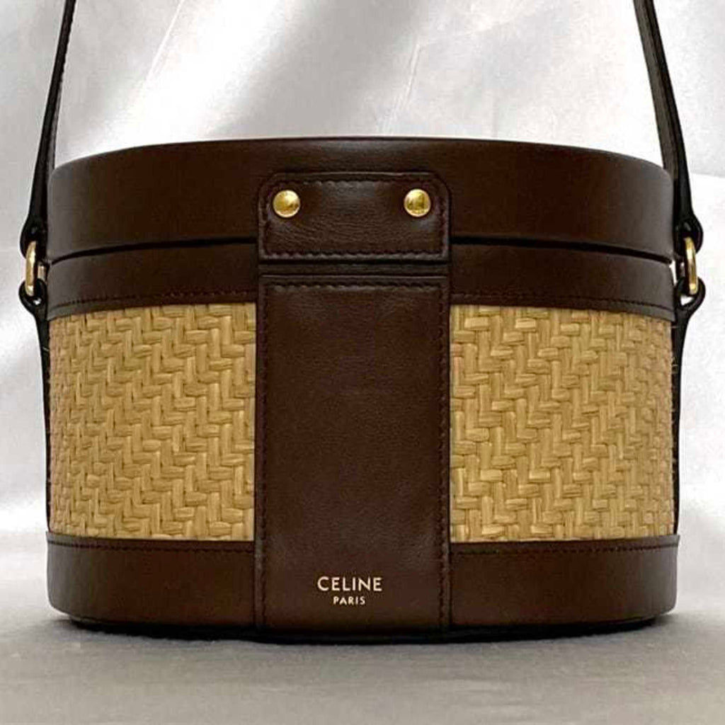 Celine Beige Brown Straw Leather Shoulder Bag