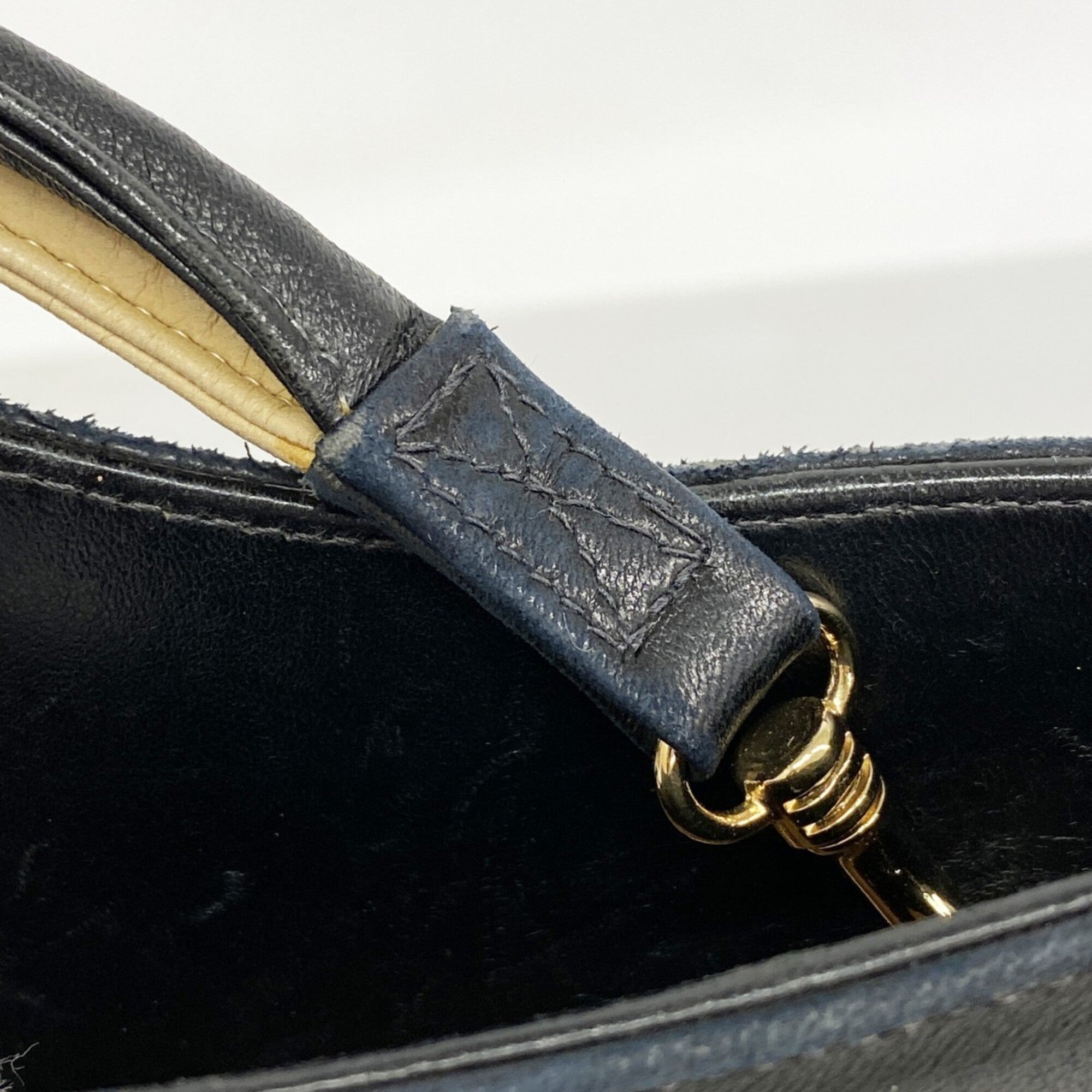 Chanel Beige Black Leather Handbag