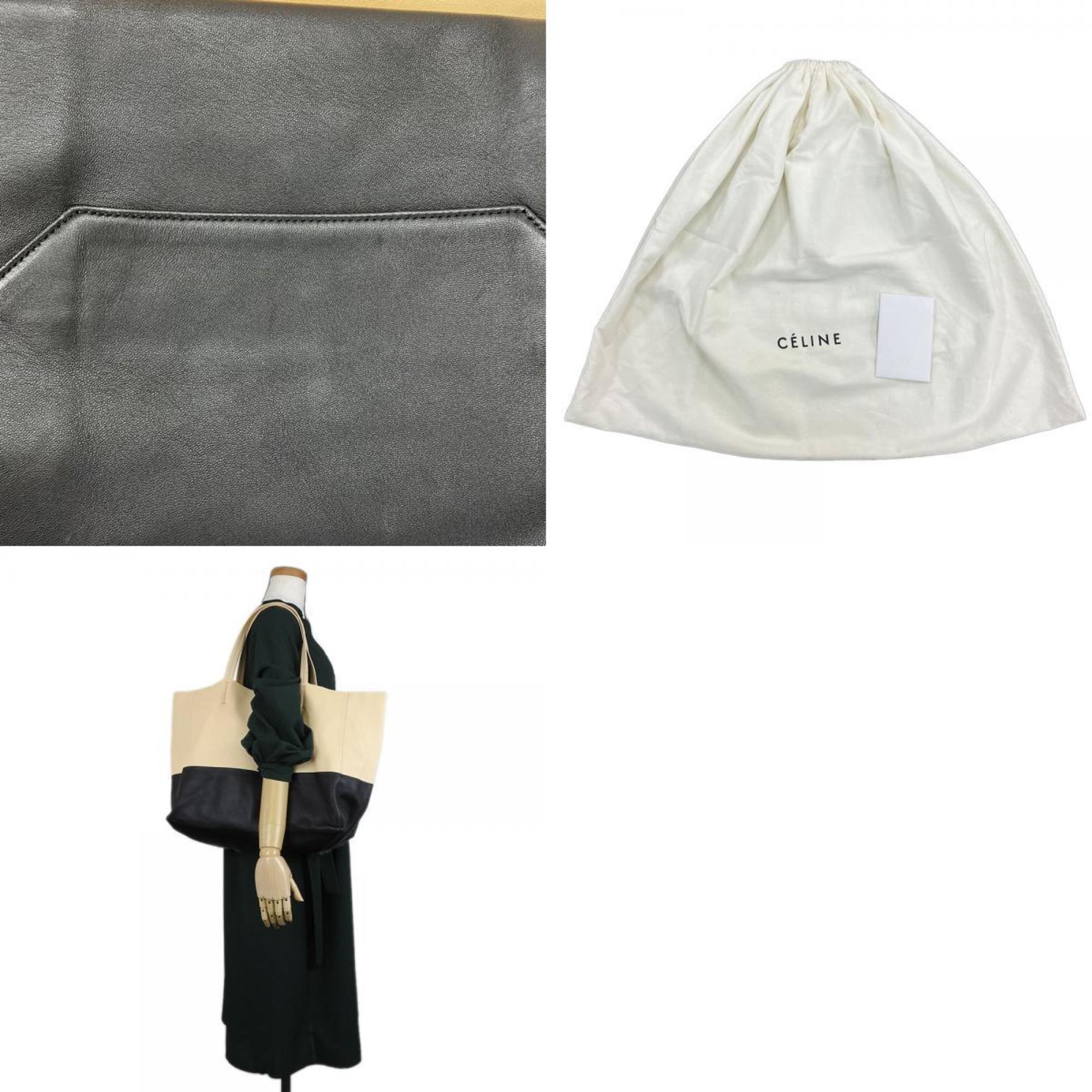 Celine Beige Black Leather Tote Bag