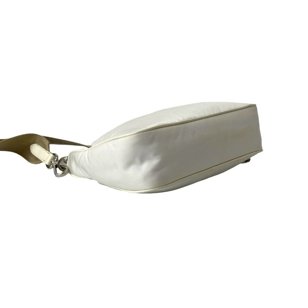 Prada White Nylon Leather Pochette Shoulder Bag