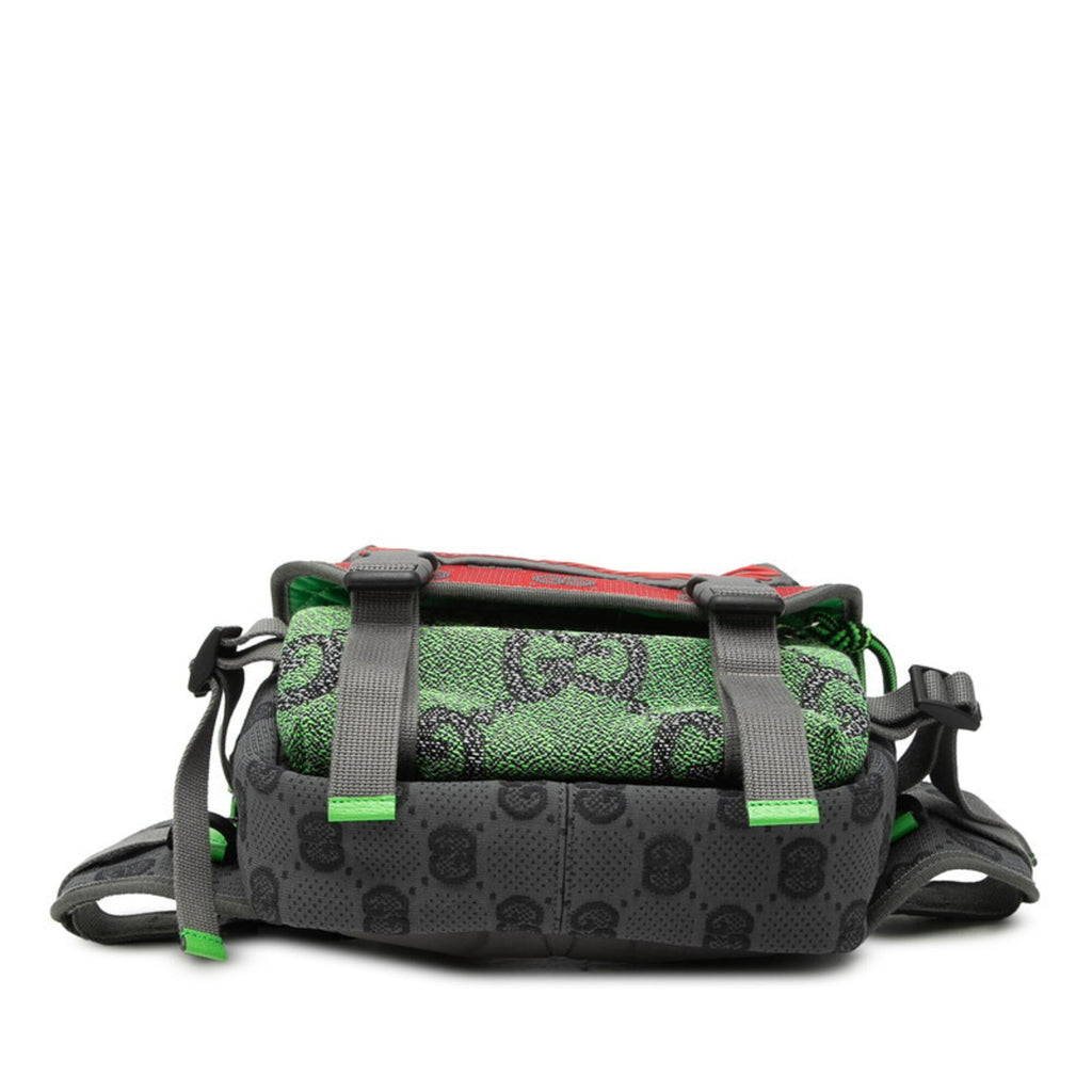Gucci Gray Green Red Color Leather Rubber Canvas Sling Bag (Pre-Owned)