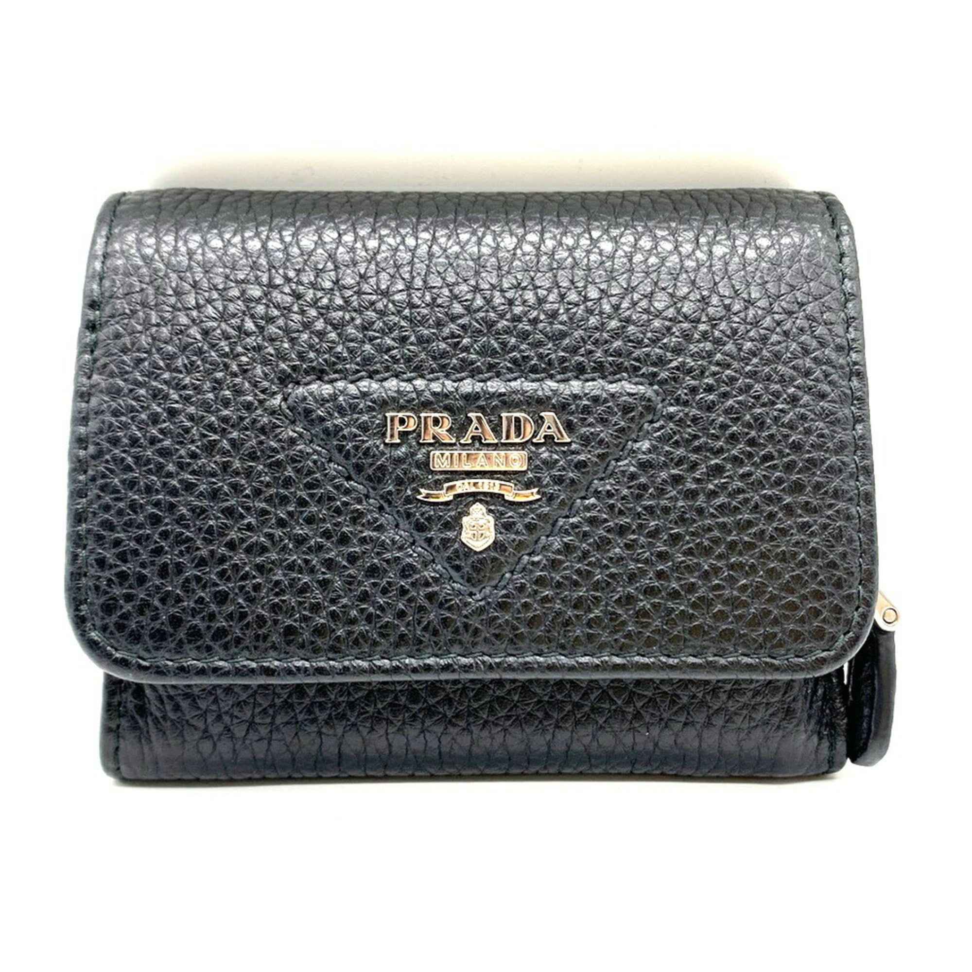 Prada Black Leather Wallet (Tri-Fold)