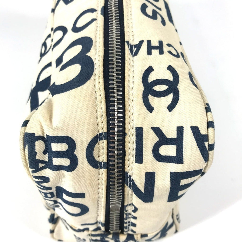 Chanel Navy White Canvas Clutch Bag
