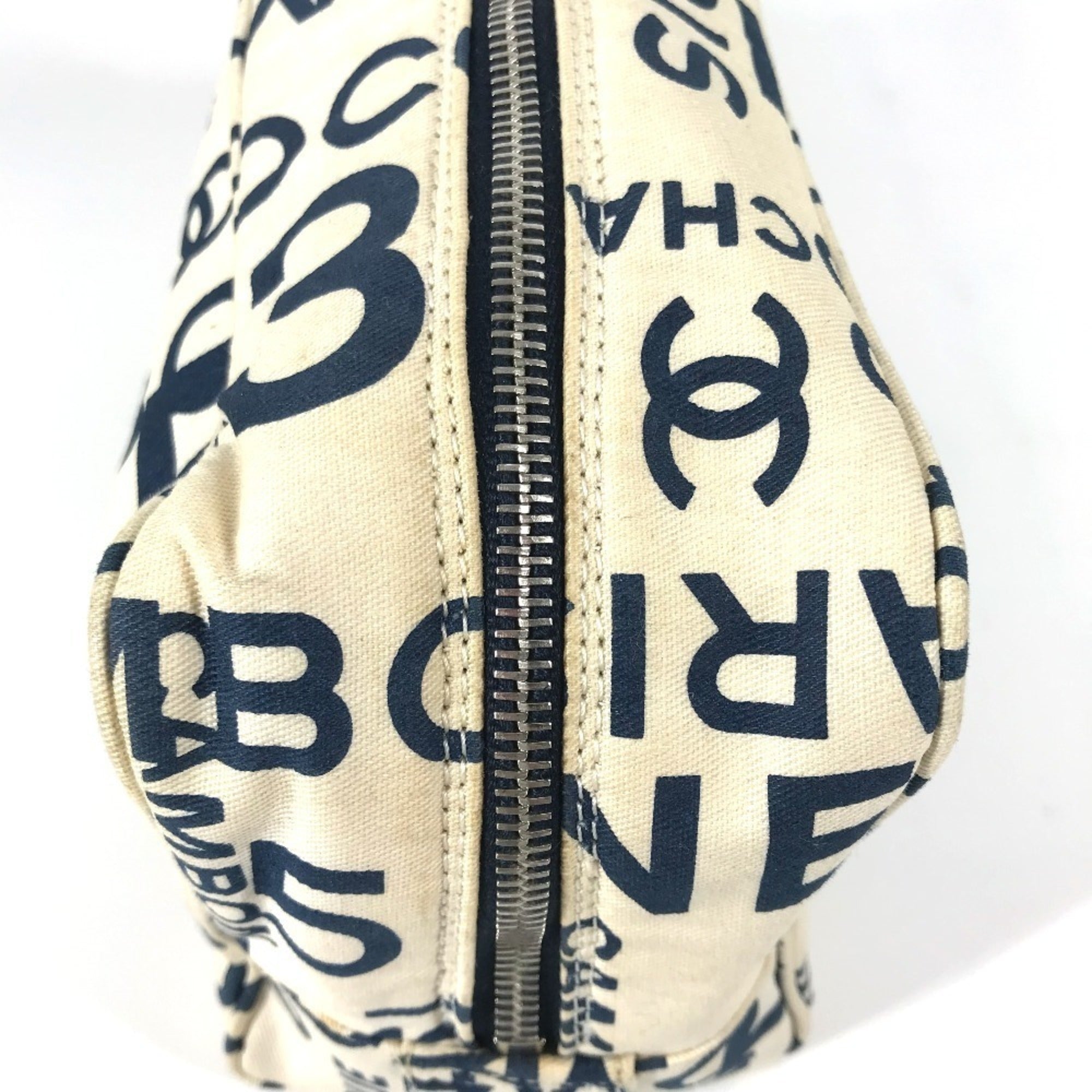 Chanel Navy White Canvas Clutch Bag