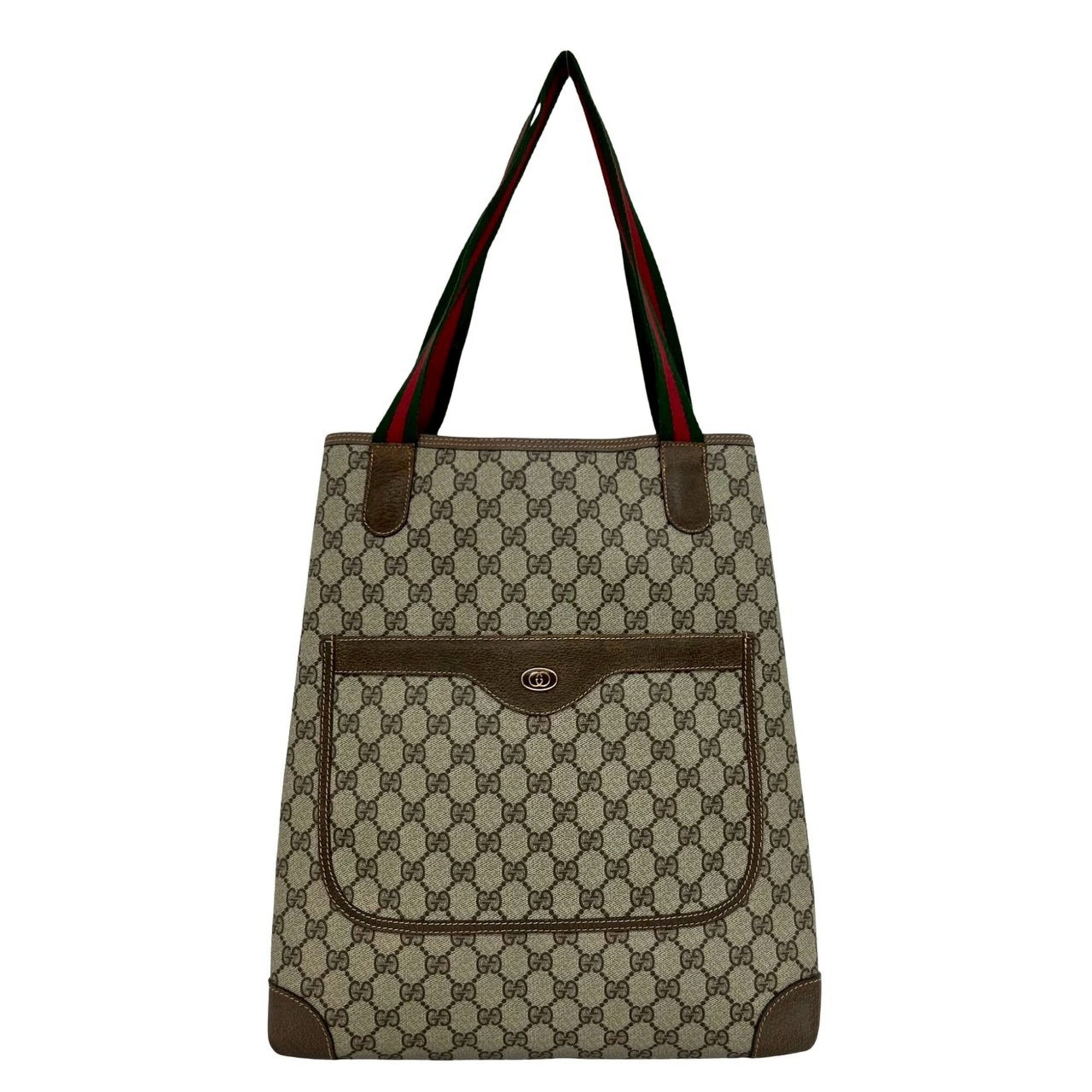 Gucci Brown Green Red Color Pvc Leather Handbag Tote Bag (Pre-Owned)