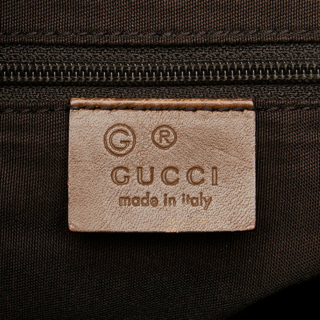 Gucci Beige Brown Canvas Leather Shoulder Bag (Pre-Owned)