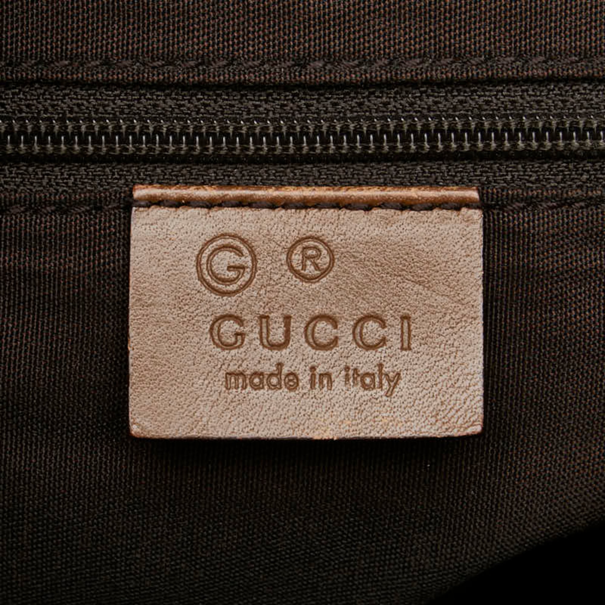 Gucci Beige Brown Canvas Leather Shoulder Bag (Pre-Owned)