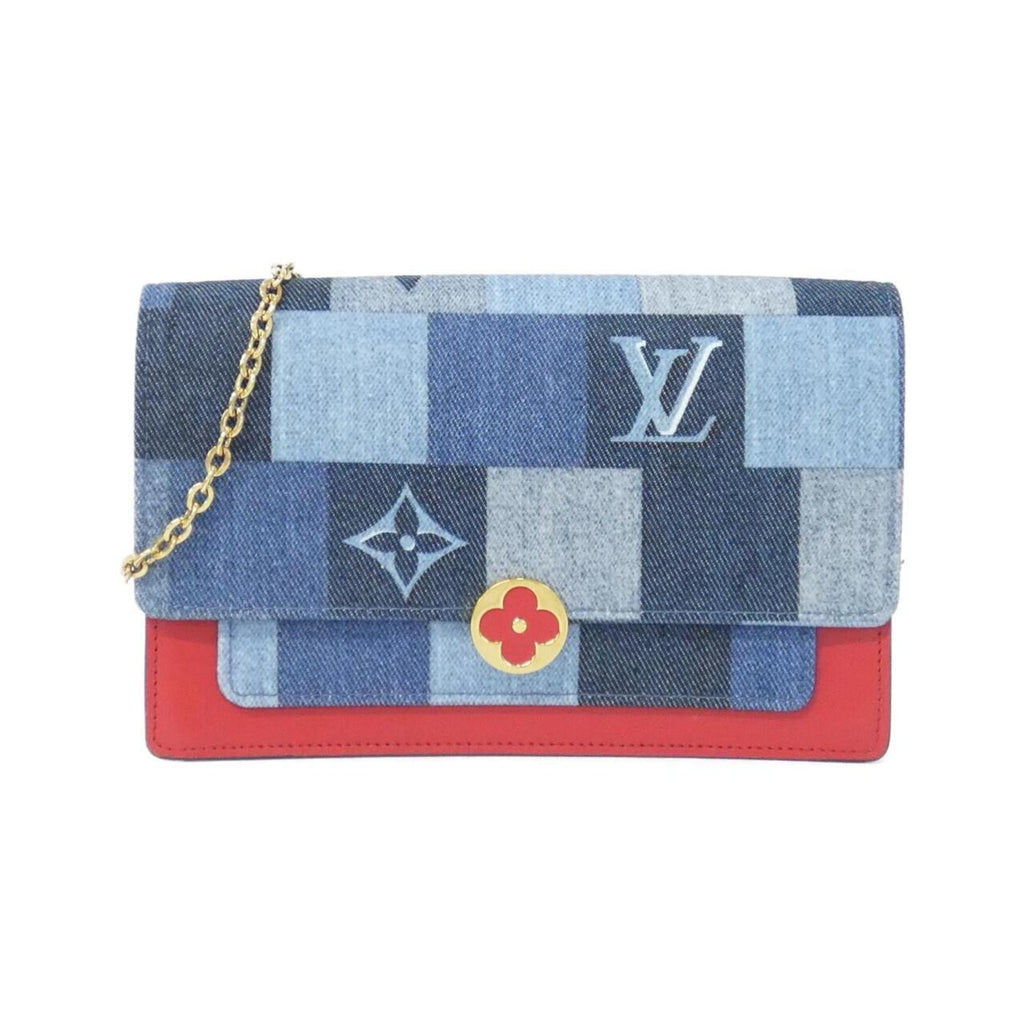 Louis Vuitton Blue Red Color Canvas Leather Chain/Shoulder Wallet