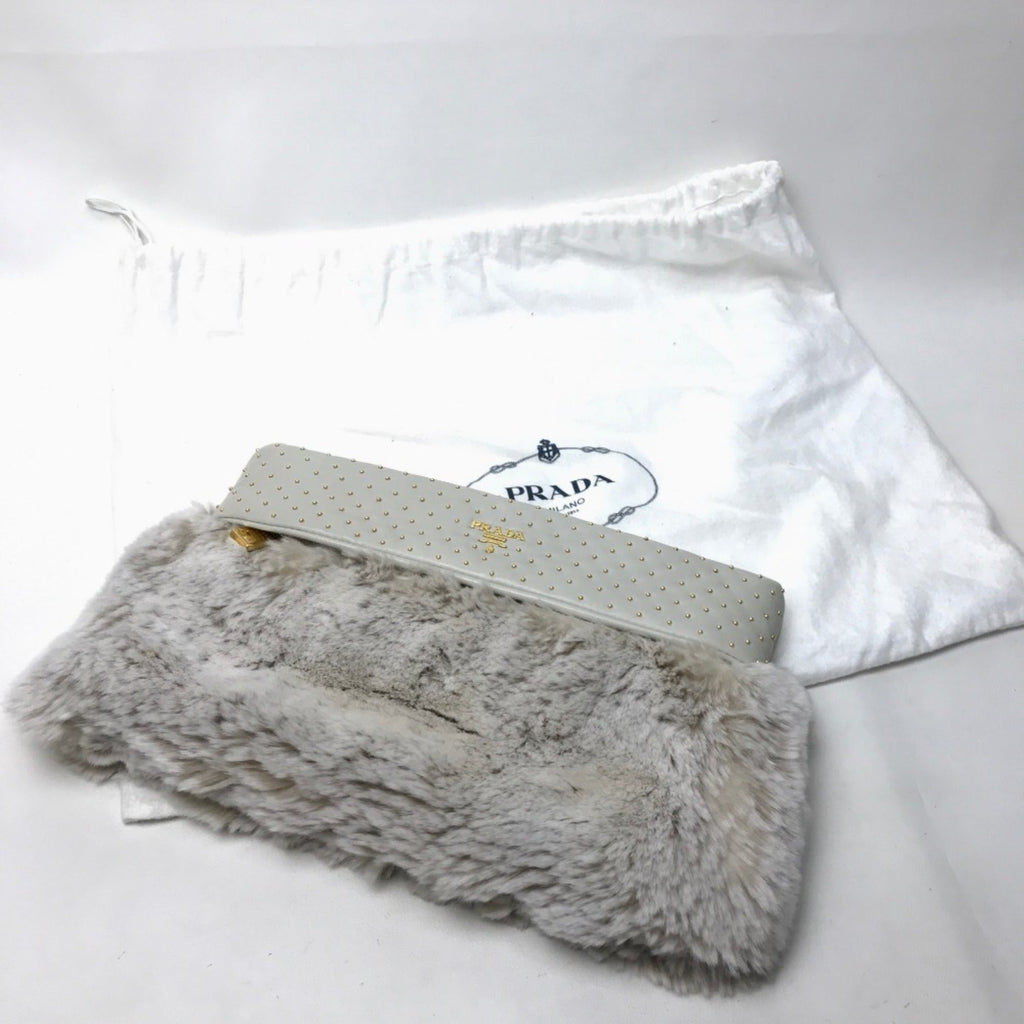 Prada Off-White Fur Leather Clutch Bag