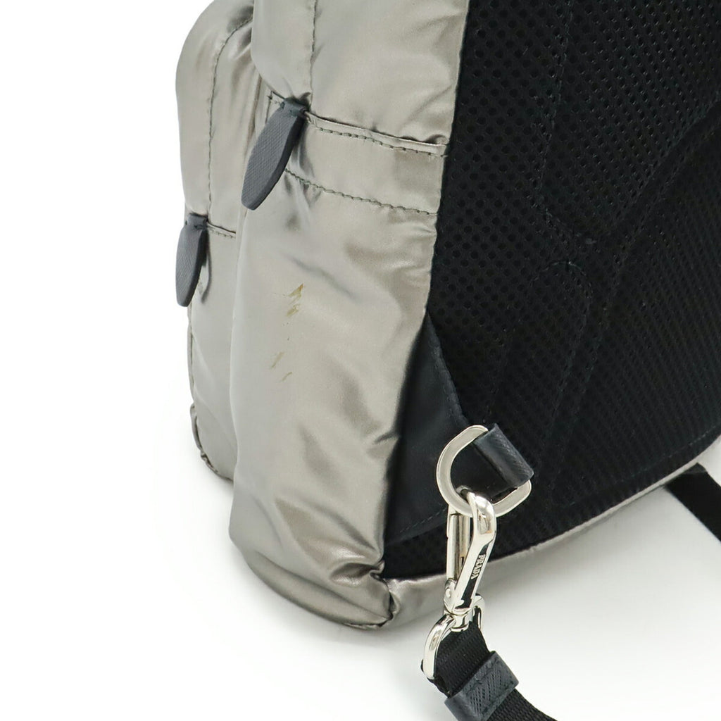 Prada Black Metallic Silver Nylon Backpack